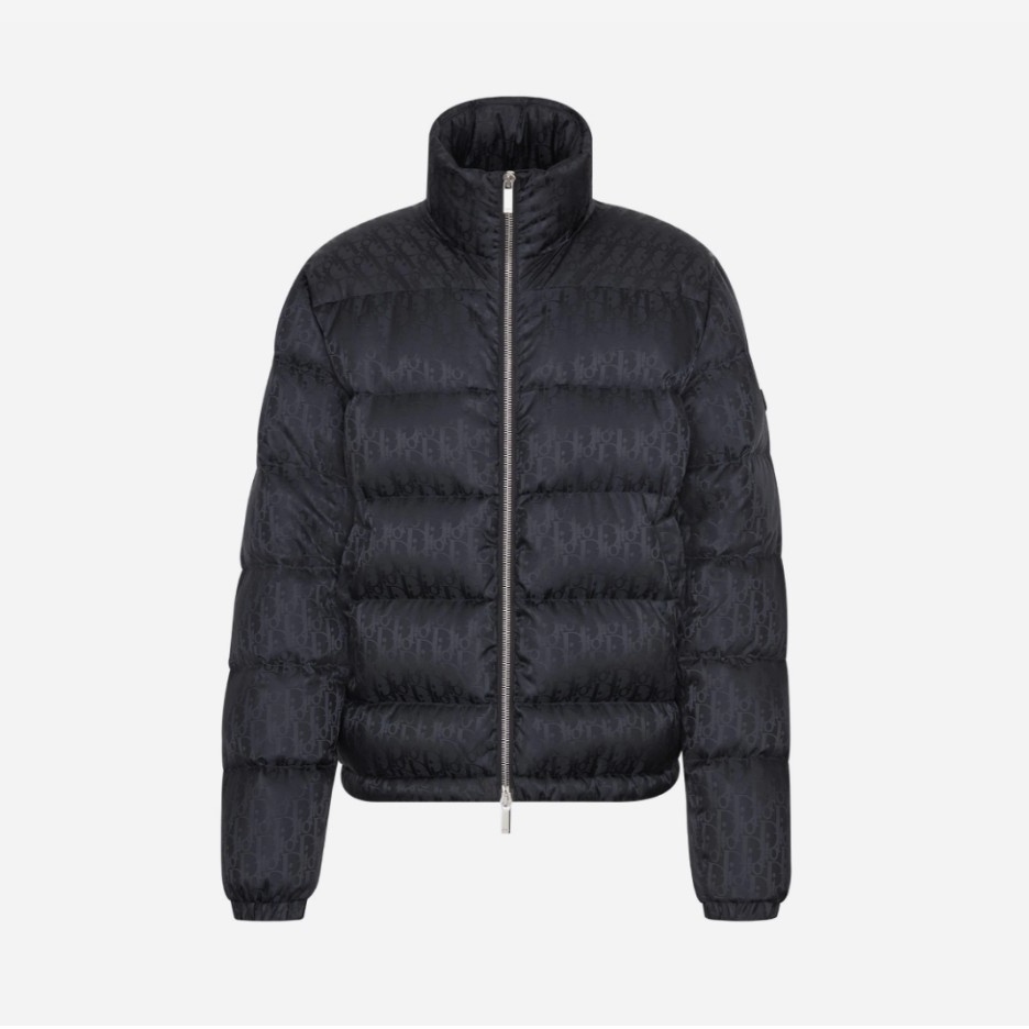 Dior Oblique Down Jacket Black Nylon Jacquard 착용 스타일