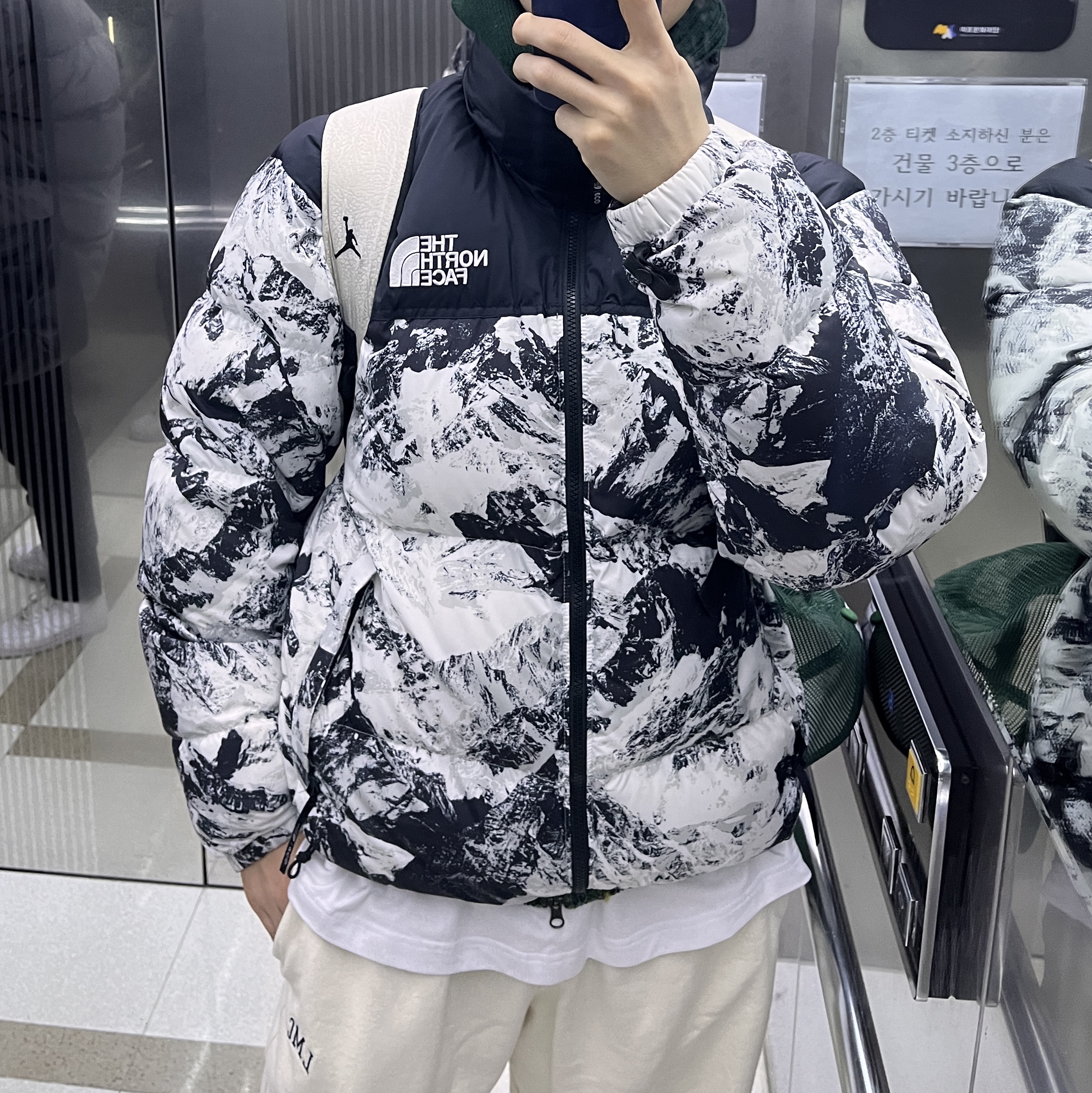 The North Face 1996 Novelty Nuptse Jacket Nutral Gray 착용 스타일