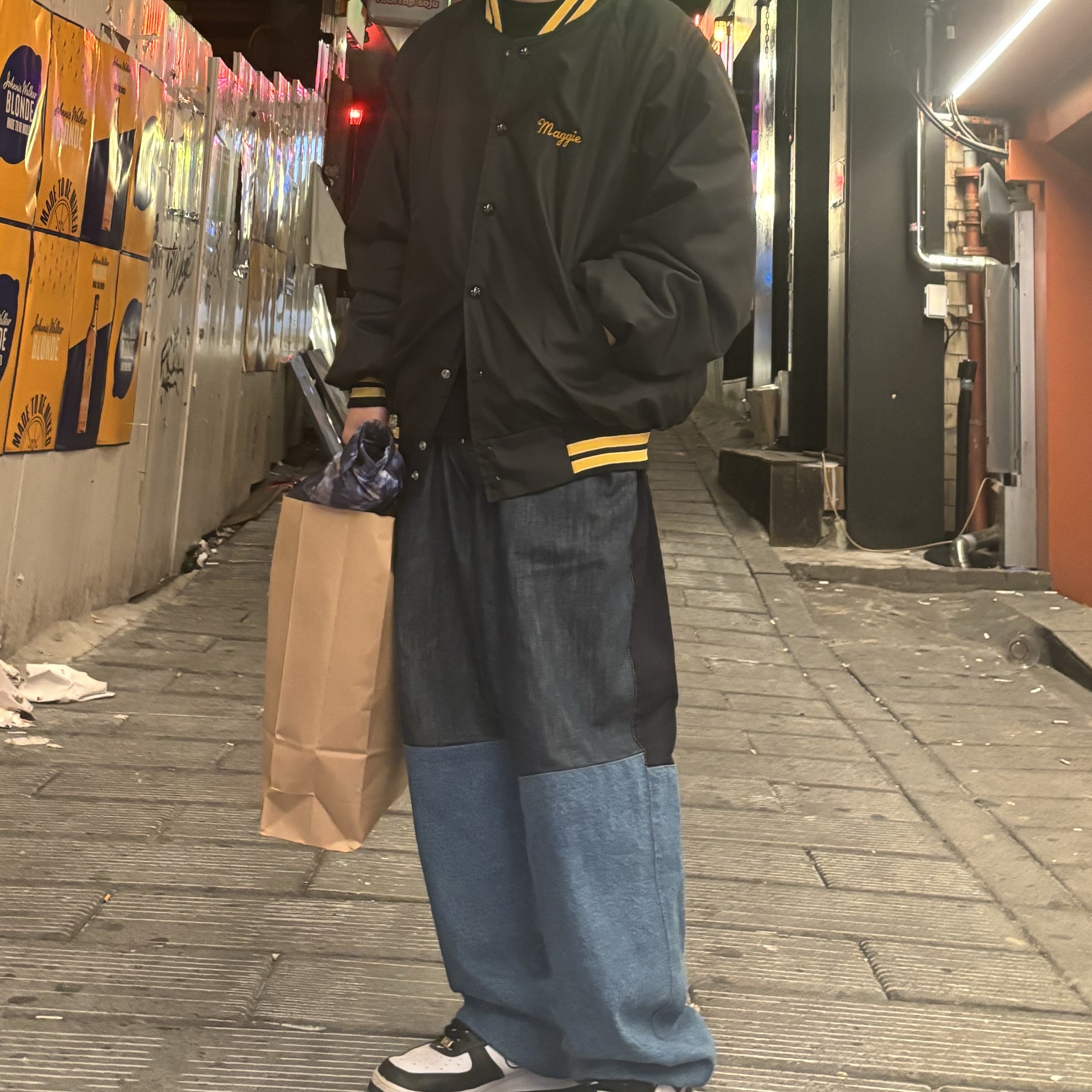 Nike Air Force 1 '07 Black White, The North Face 1996 Novelty Nuptse Jacket Ink Blue 착용 스타일 - 3