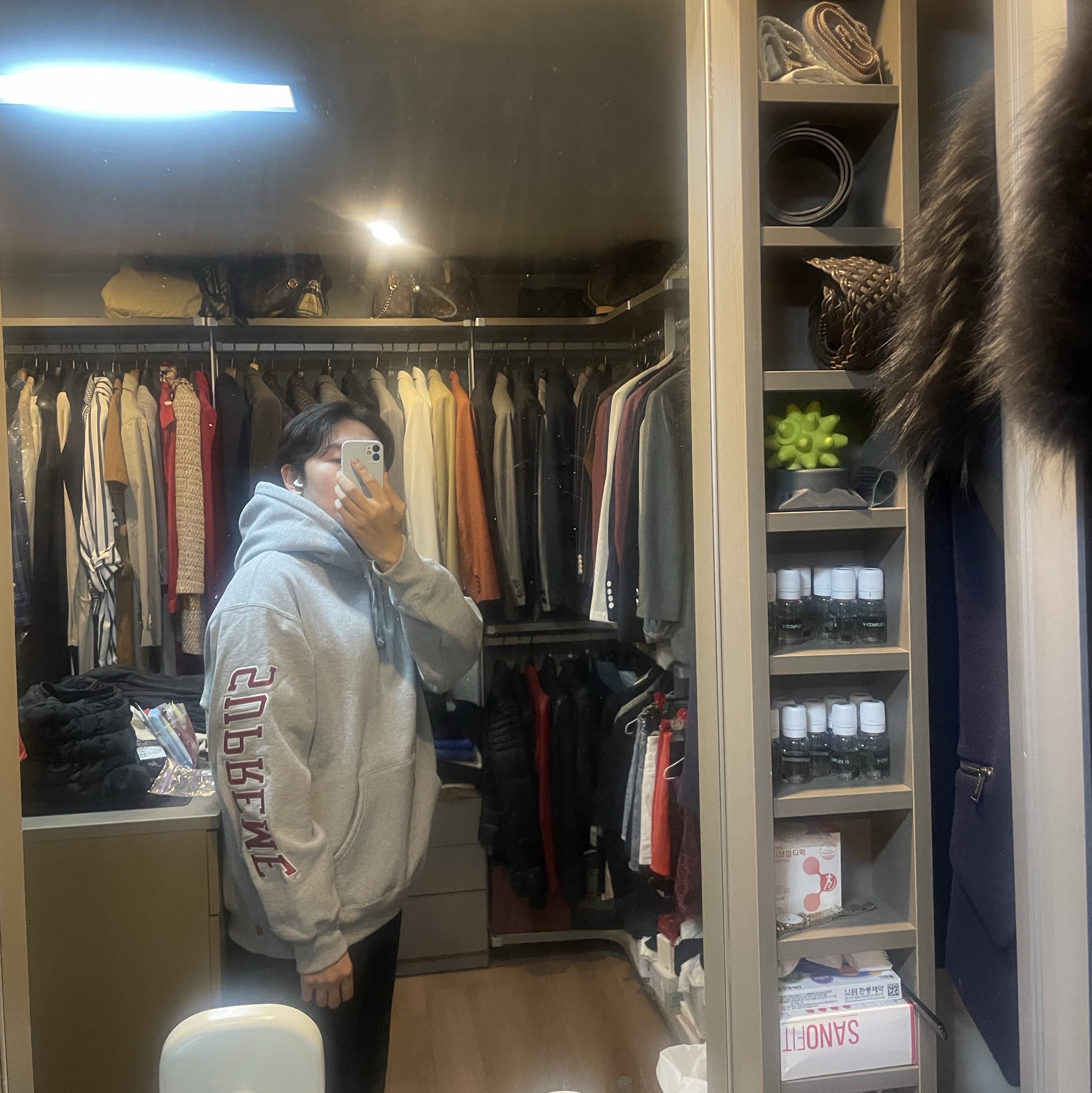Supreme Sleeve Arc Hooded Sweatshirt Heather Grey - 23FW 착용 스타일 - 4
