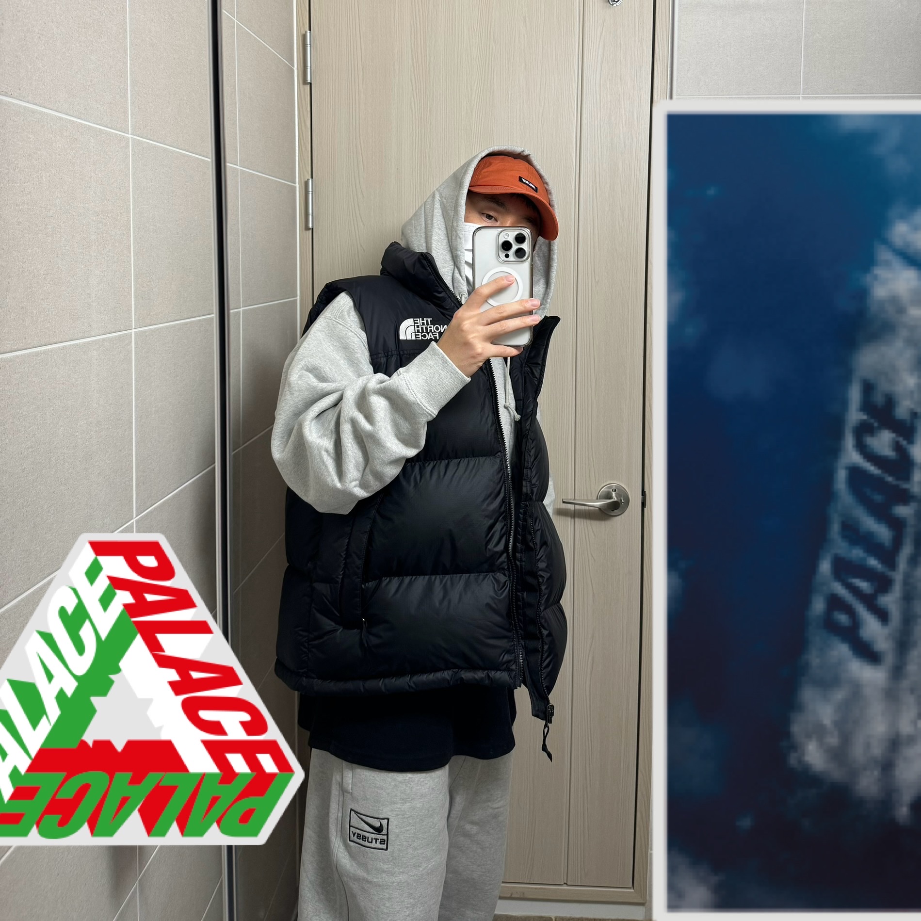 The North Face 1996 Retro Nuptse Vest Black, Nike x Stussy Full Zip Fleece Hoodie Grey Heather (FJ9181-050) 착용 스타일