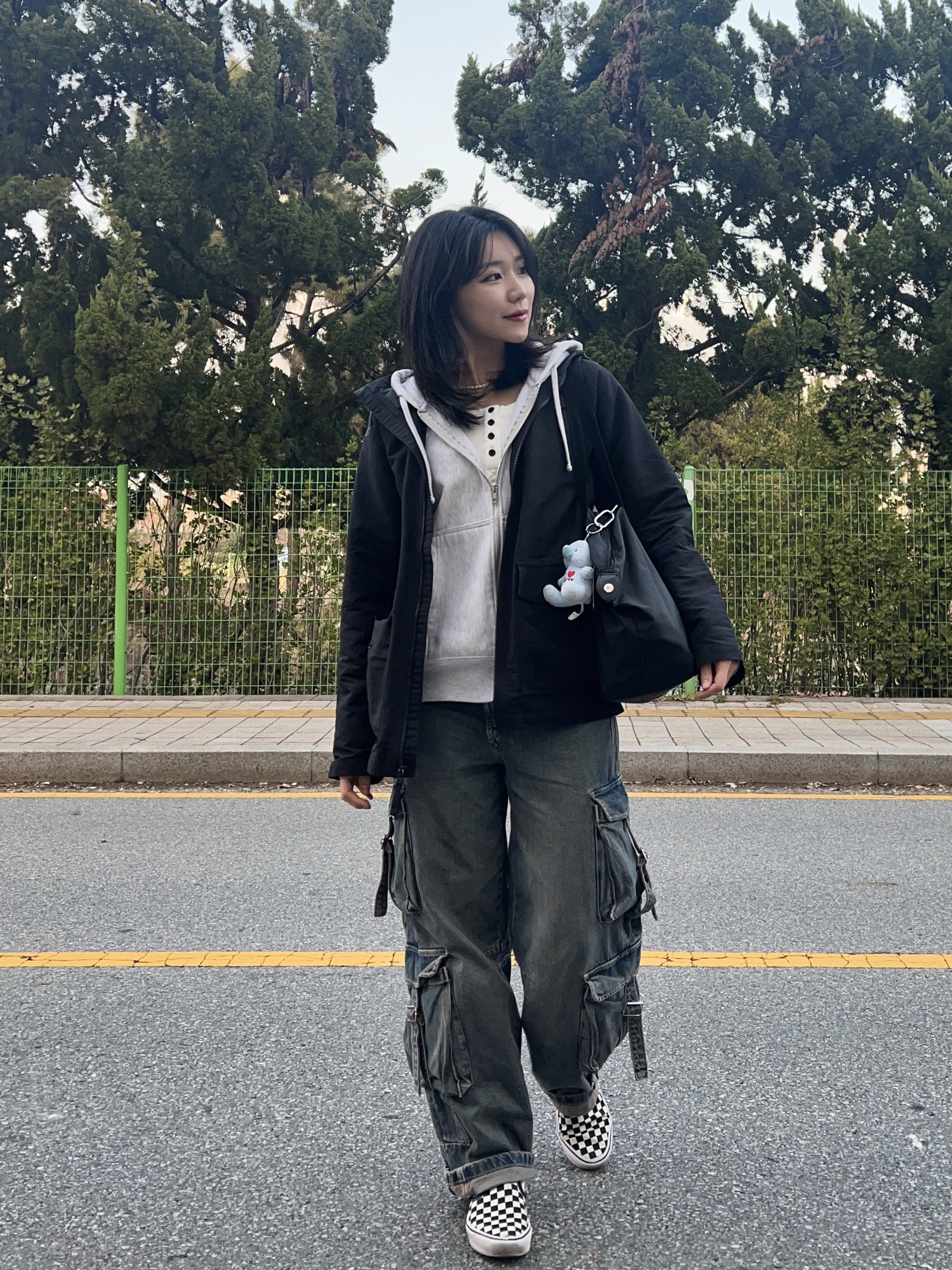 Stussy Burning Stock Zip Hoodie Ash Heather, Vans Slip-On ComfyCush Checkerboard 착용 스타일 - 1