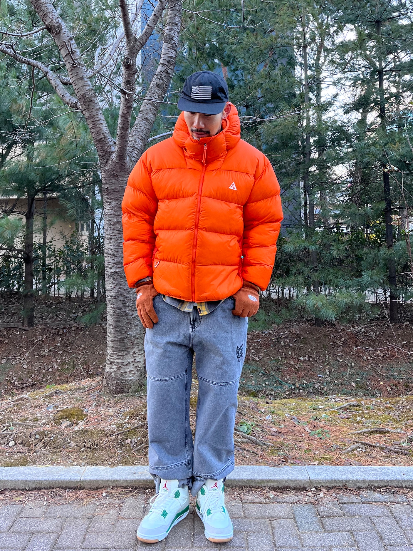 Nike ACG Therma-Fit ADV Lunar Lake Puffer Jacket Safety Orange - Asia, Jordan 4 x Nike SB Retro SP Pine Green 착용 스타일 - 1
