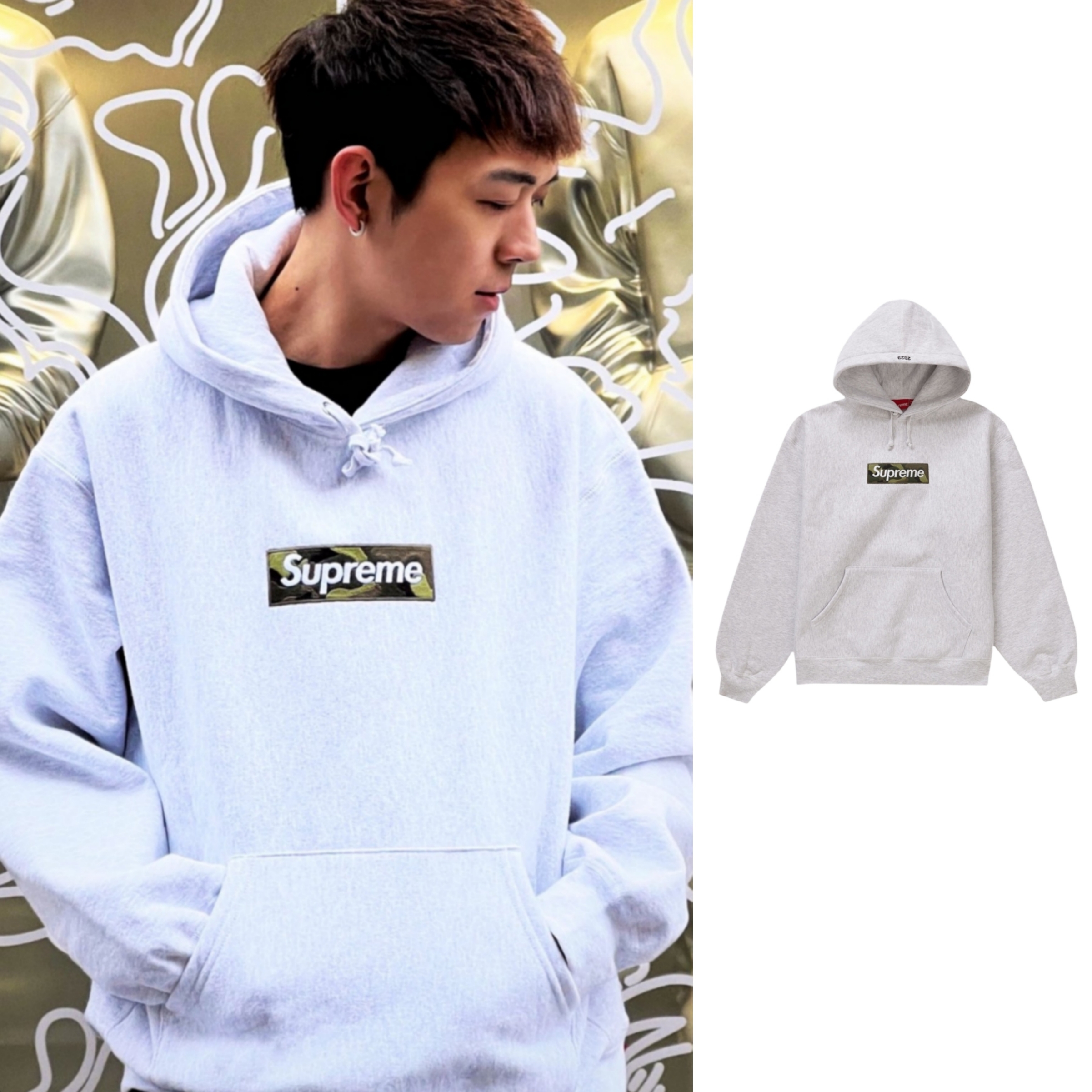 Supreme Box Logo Hooded Sweatshirt Ash Grey - 23FW 착용 스타일