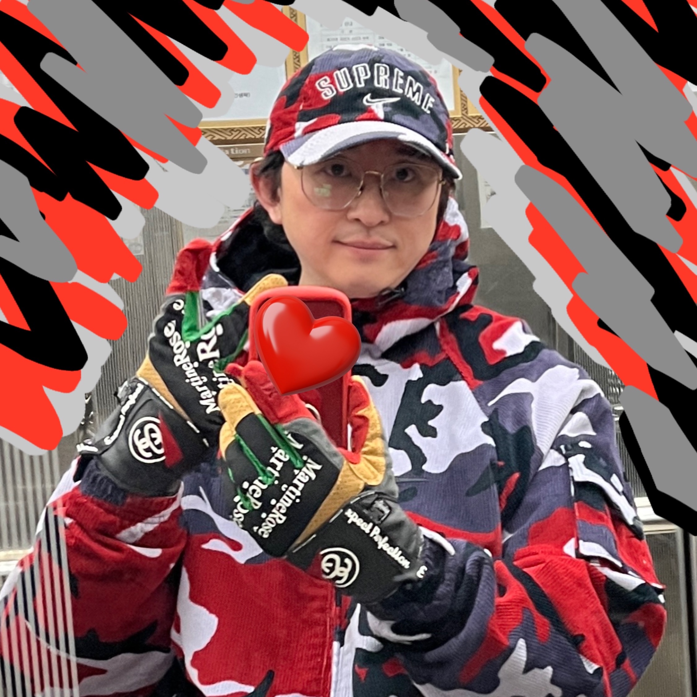 Supreme x Nike Arc Corduroy 6-Panel Red Camo - 22SS, Supreme x Nike Arc Corduroy Hooded Jacket Red Camo - 22SS 착용 스타일