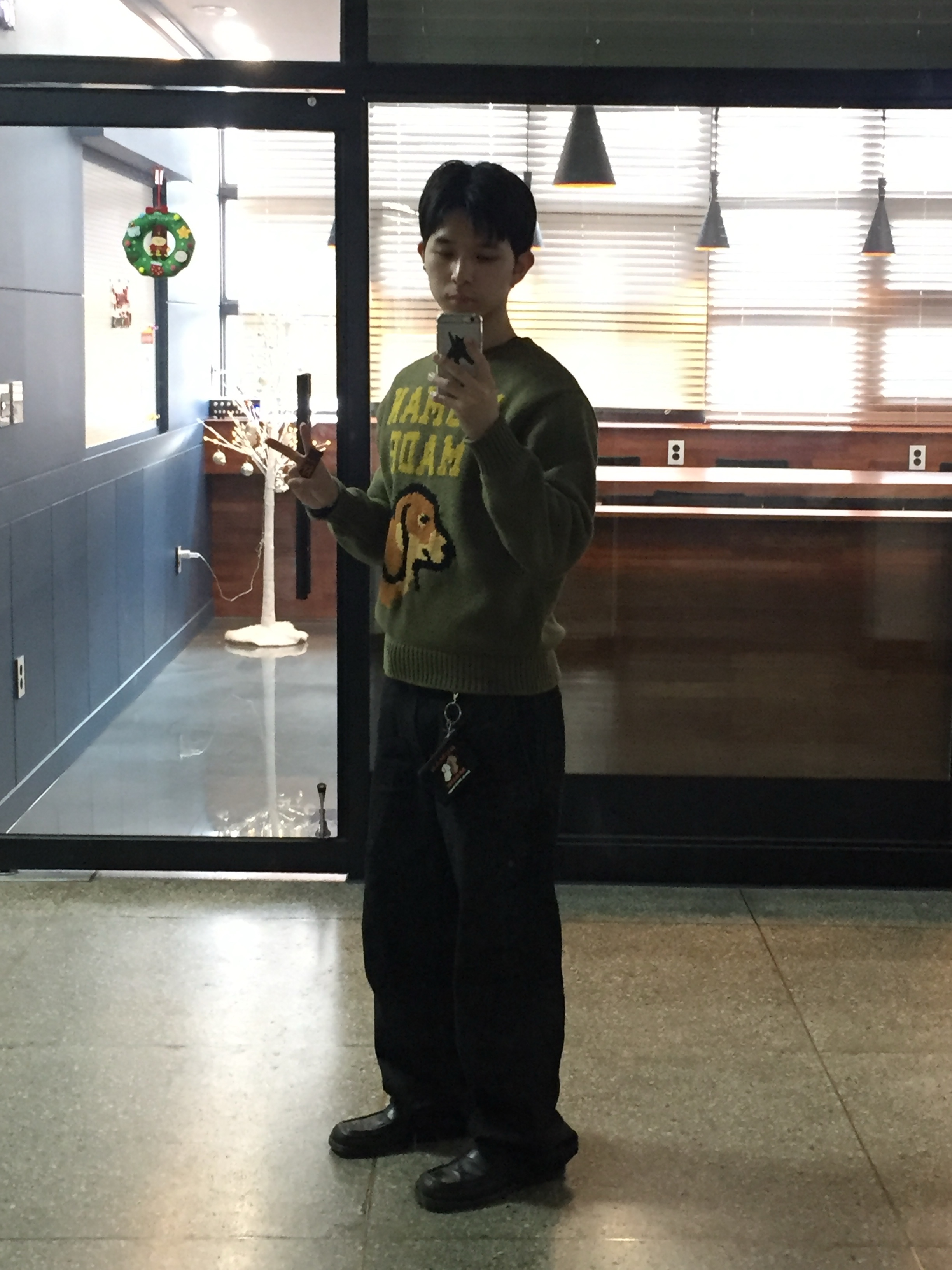 Human Made Dachs Knit Sweater Green 착용 스타일 - 2