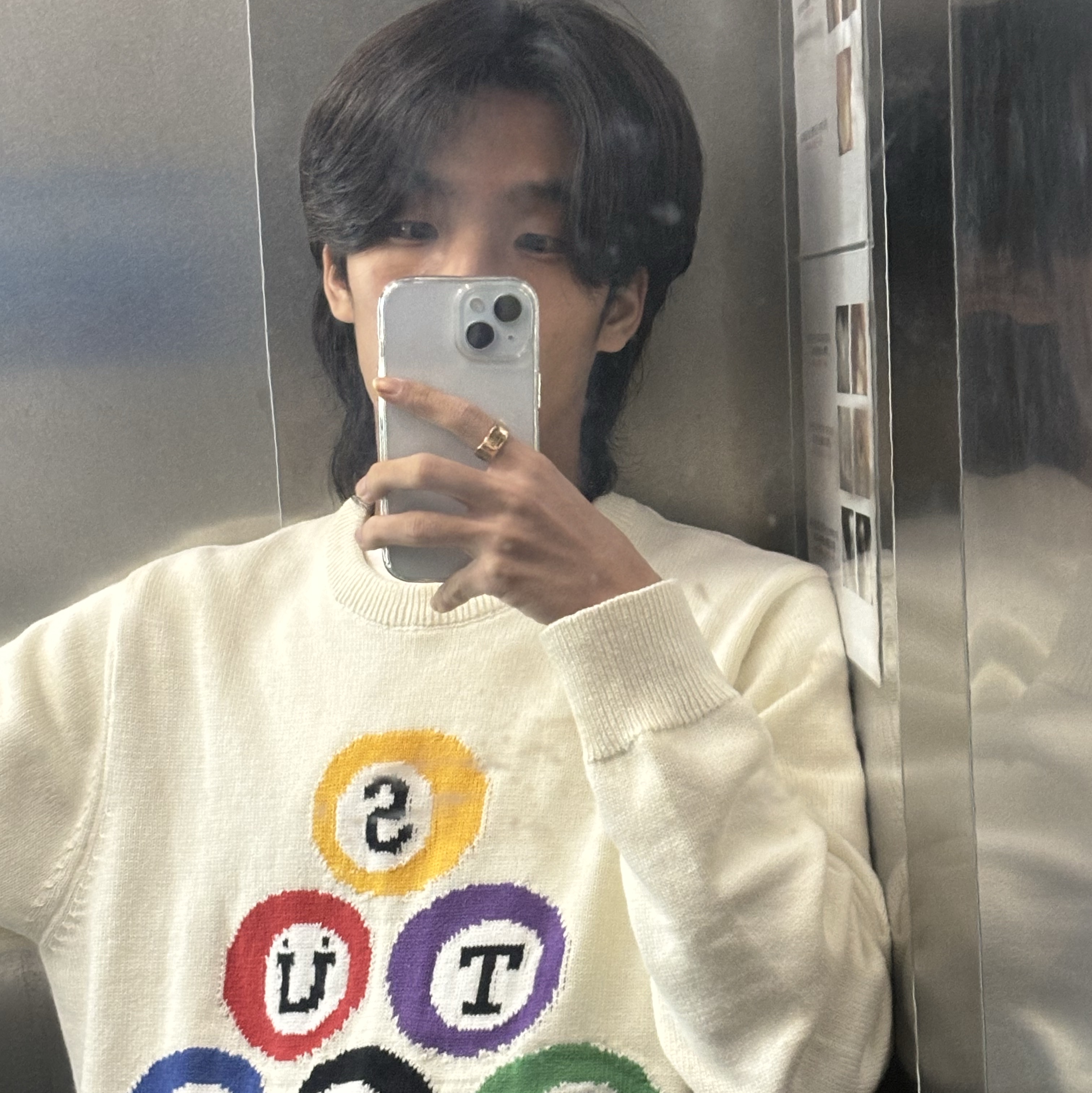 Stussy Billiard Sweater Natural 착용 스타일