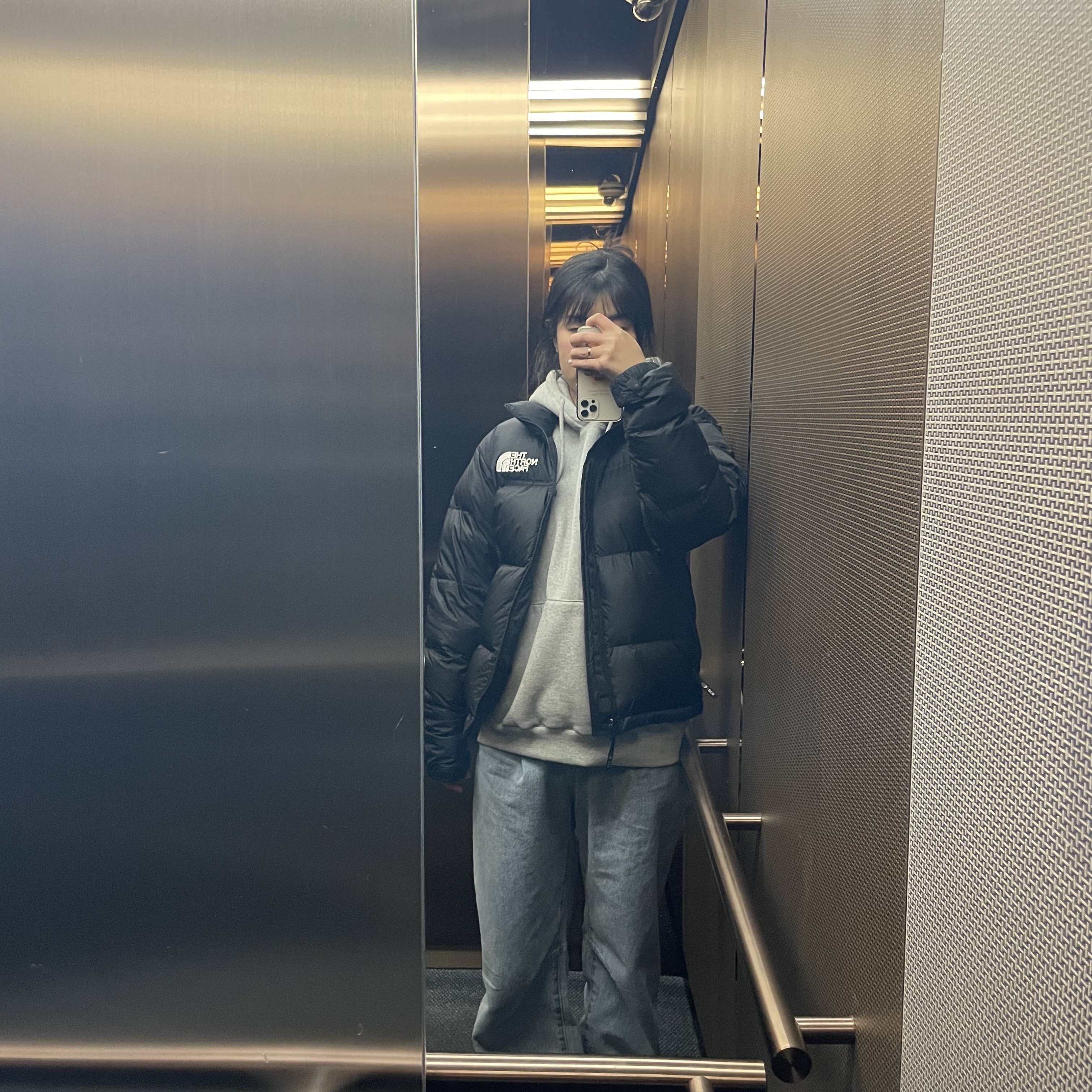 The North Face 1996 Eco Nuptse Jacket Black 착용 스타일