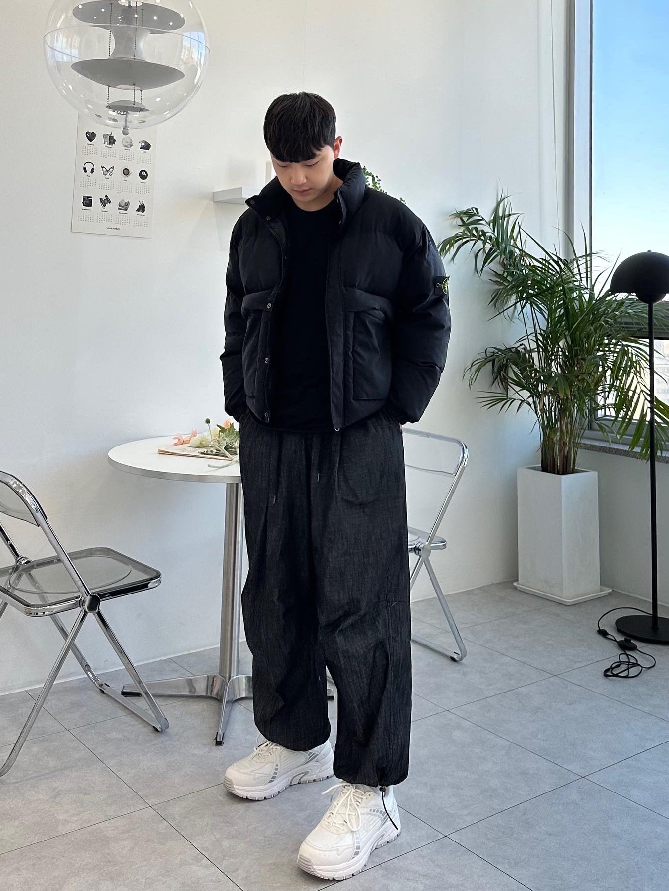 Stone Island 40623 Garment Dyed Crinkle Reps Recycled Nylon Down Jacket Black - 23FW 착용 스타일 - 1