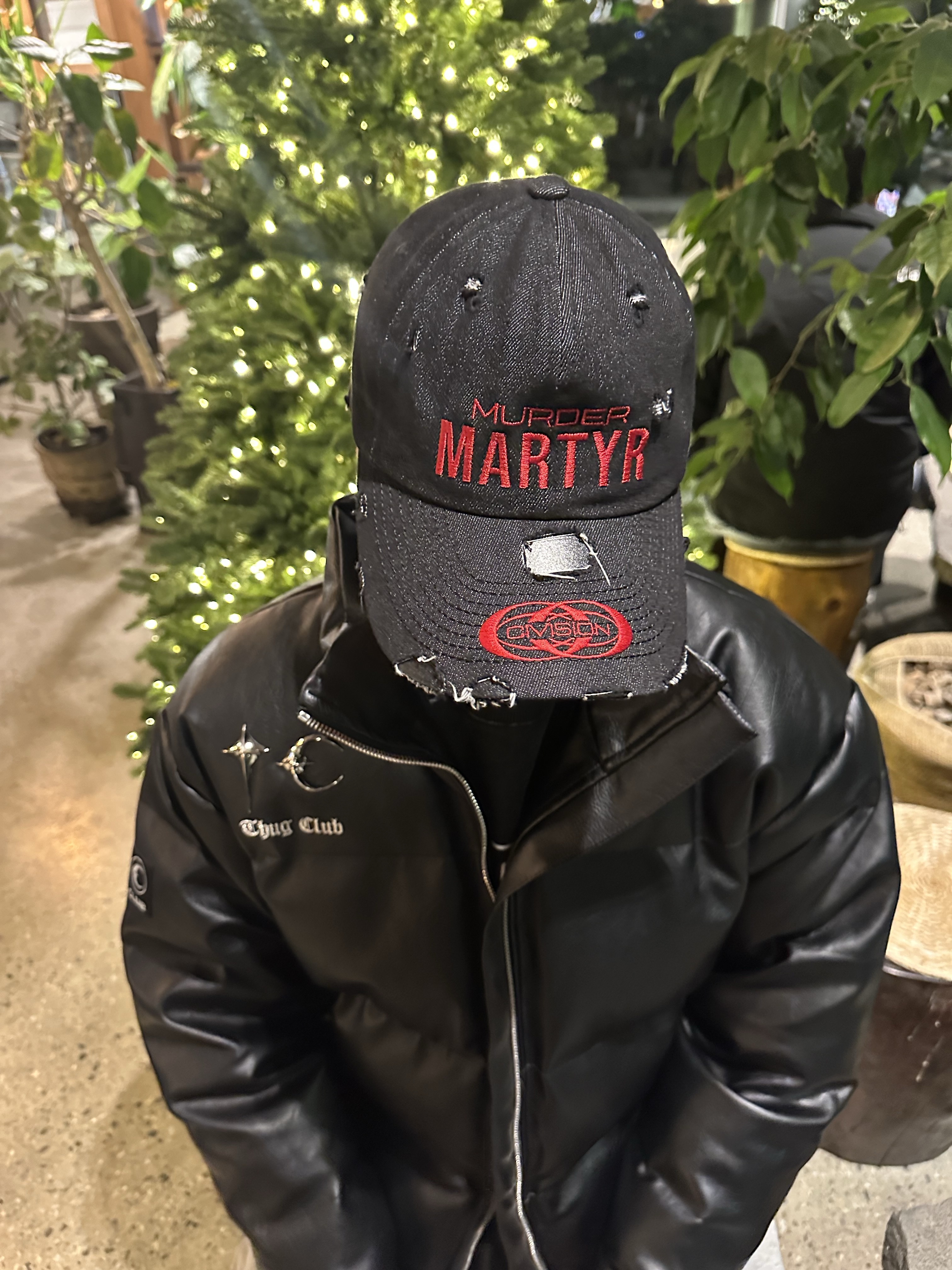 Civision by CSC Vison Destroyed Cap Washed Black, Thug Club Leather Puffer Jacket Black (Polyester) 착용 스타일 - 2