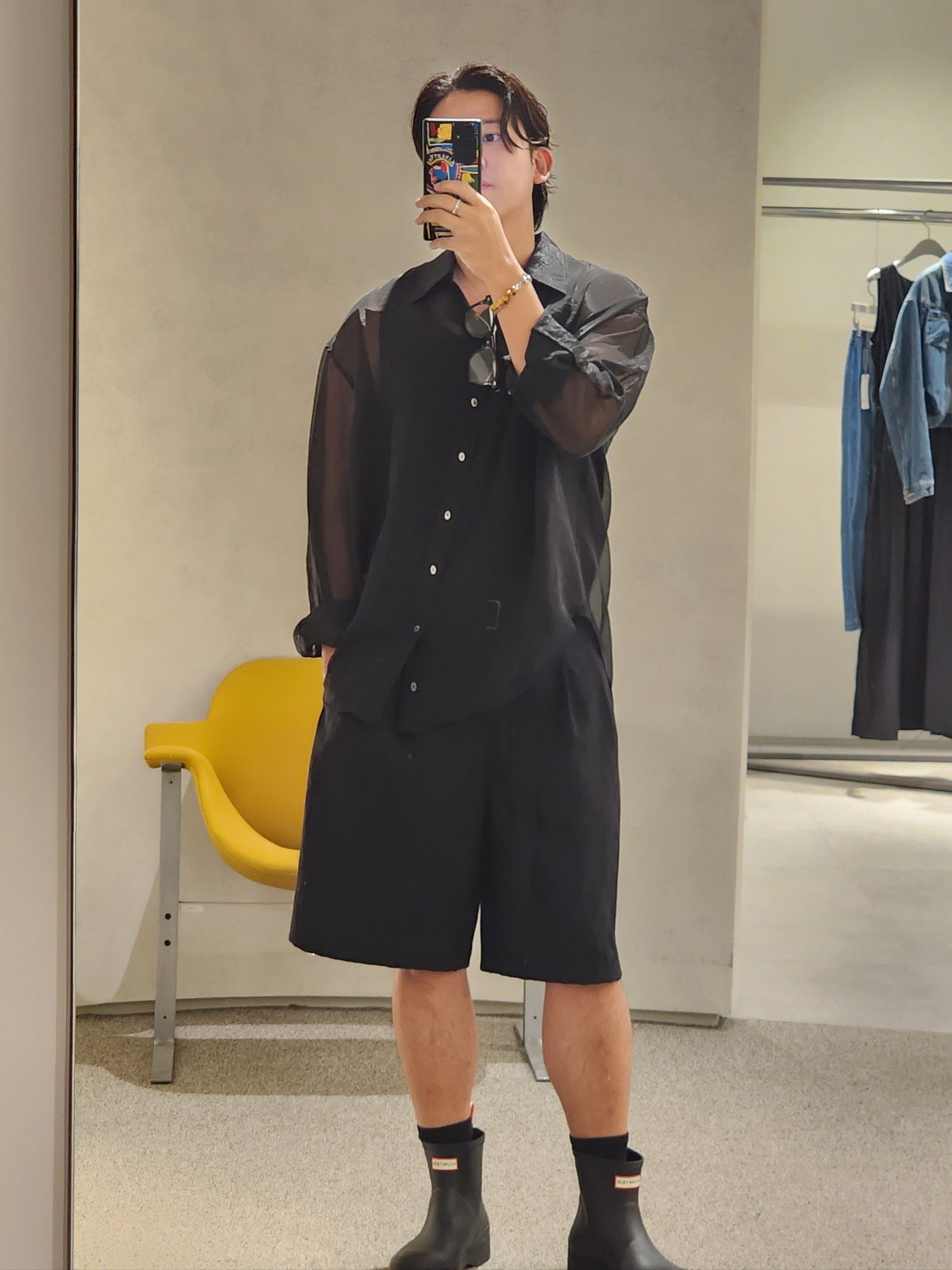Hunter Play Short Wellington Boots Black 착용 스타일