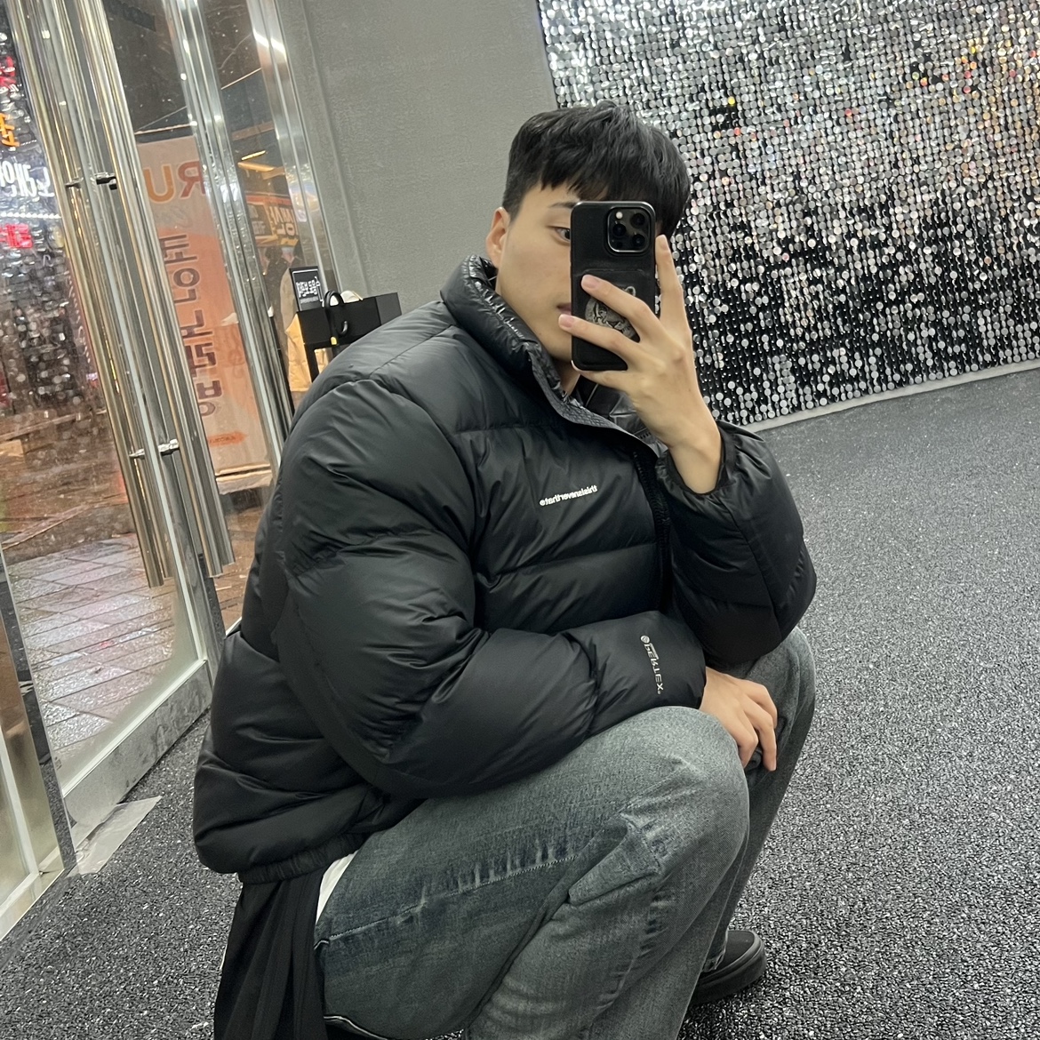Thisisneverthat Pertex T Down Jacket Black 착용 스타일
