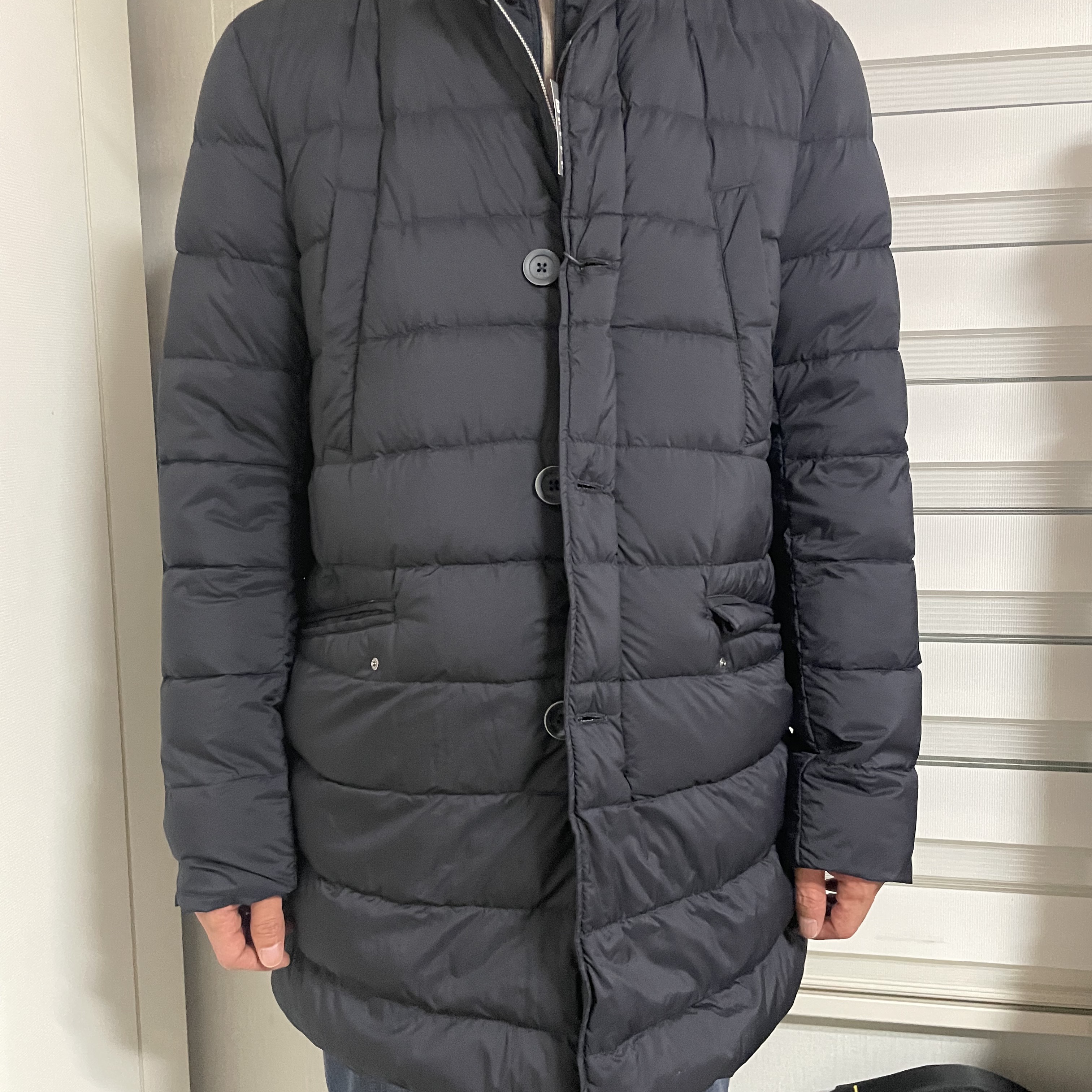 Herno Il Cappotto Padded Trench Coats Navy Blue 착용 스타일