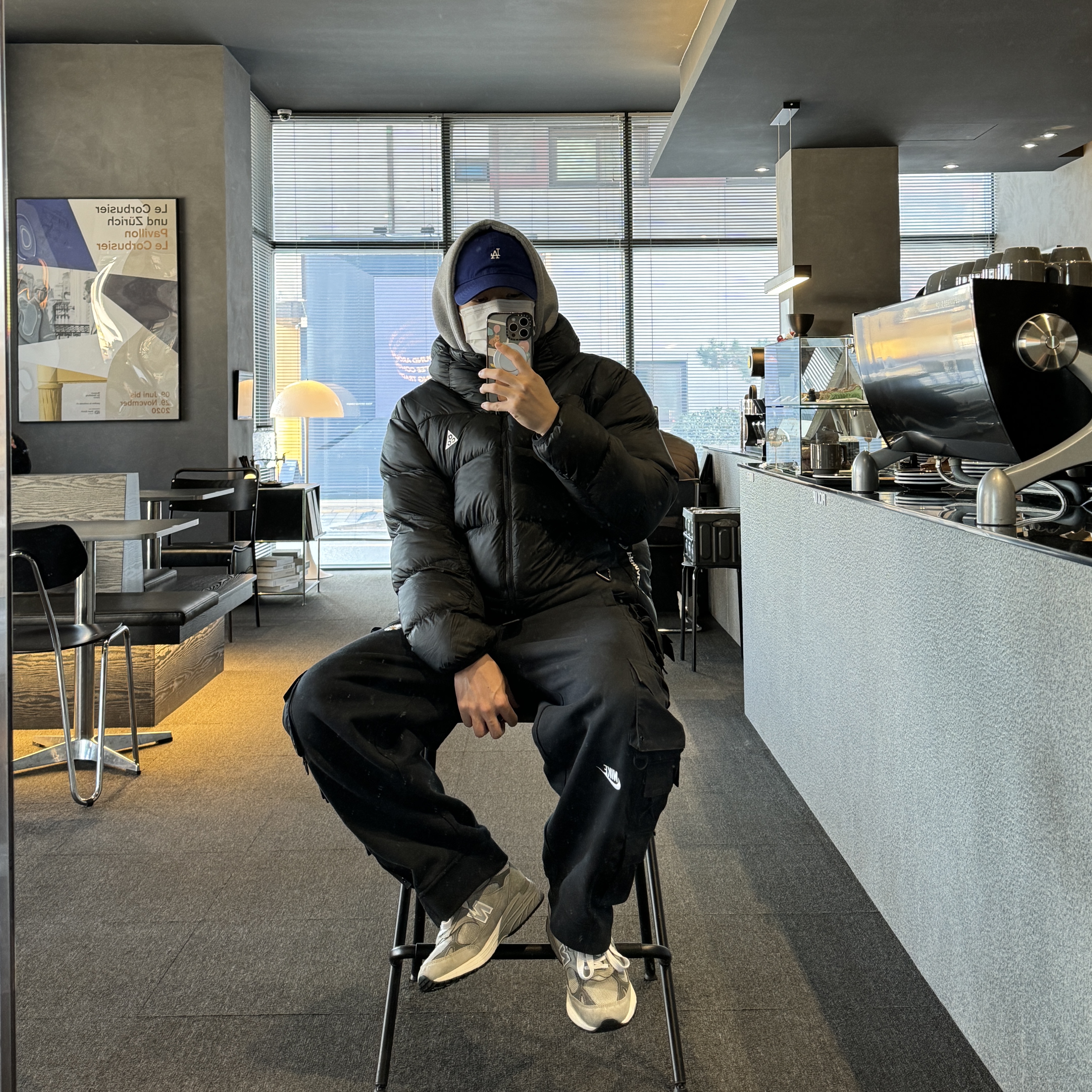 Nike ACG Therma-Fit ADV Lunar Lake Puffer Jacket Black - Asia, Nike x Peaceminusone Wide Pants Black (DR0096-010) 착용 스타일