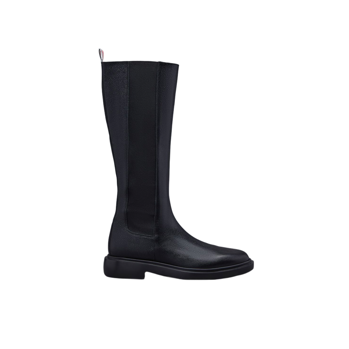 FFB138A-06257-001 (W) Thom Browne Pebble Grain 4-Bar Knee High Chelsea Boot Black