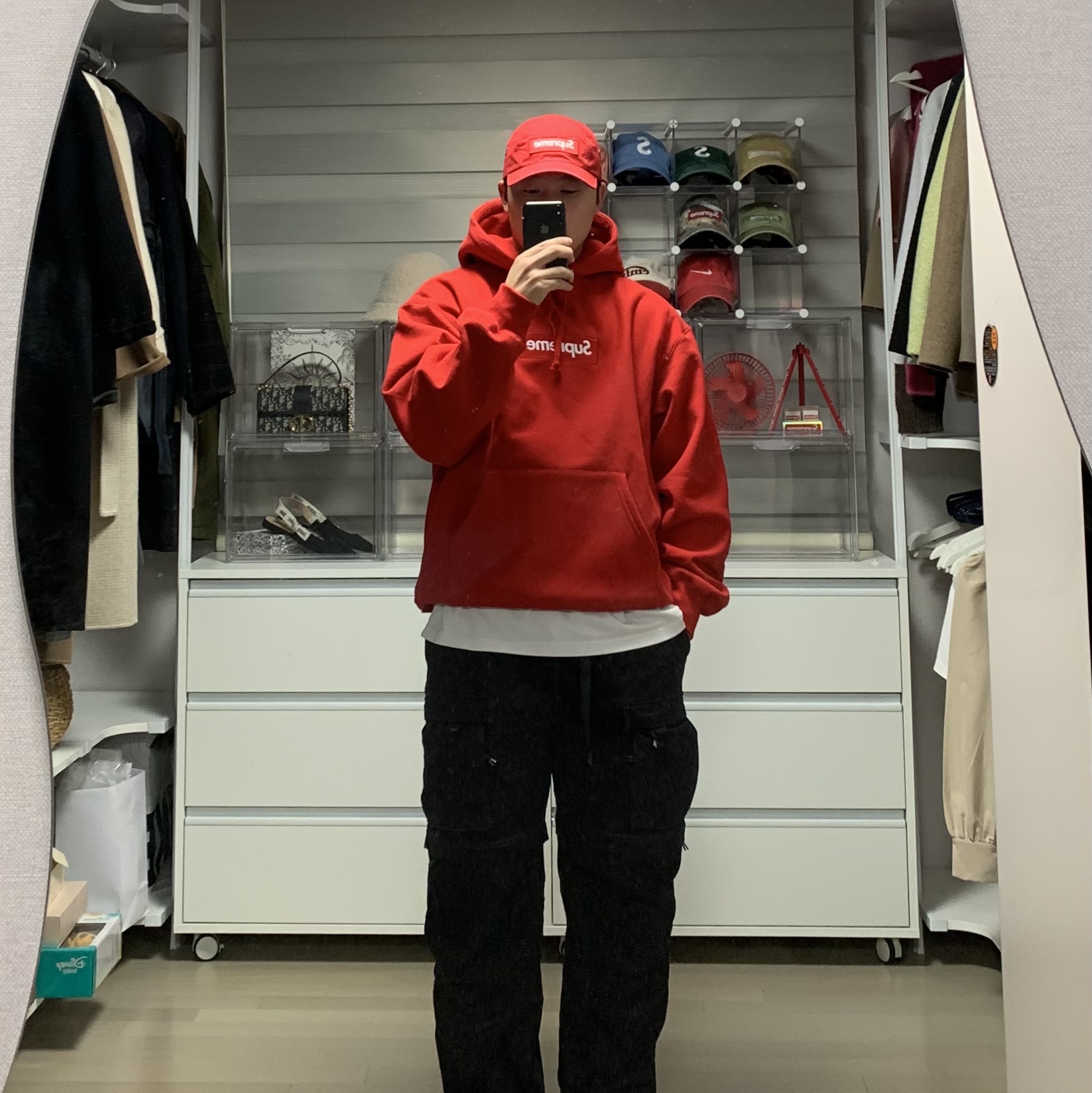 Supreme Box Logo Hooded Sweatshirt Red - 23FW 착용 스타일 - 2