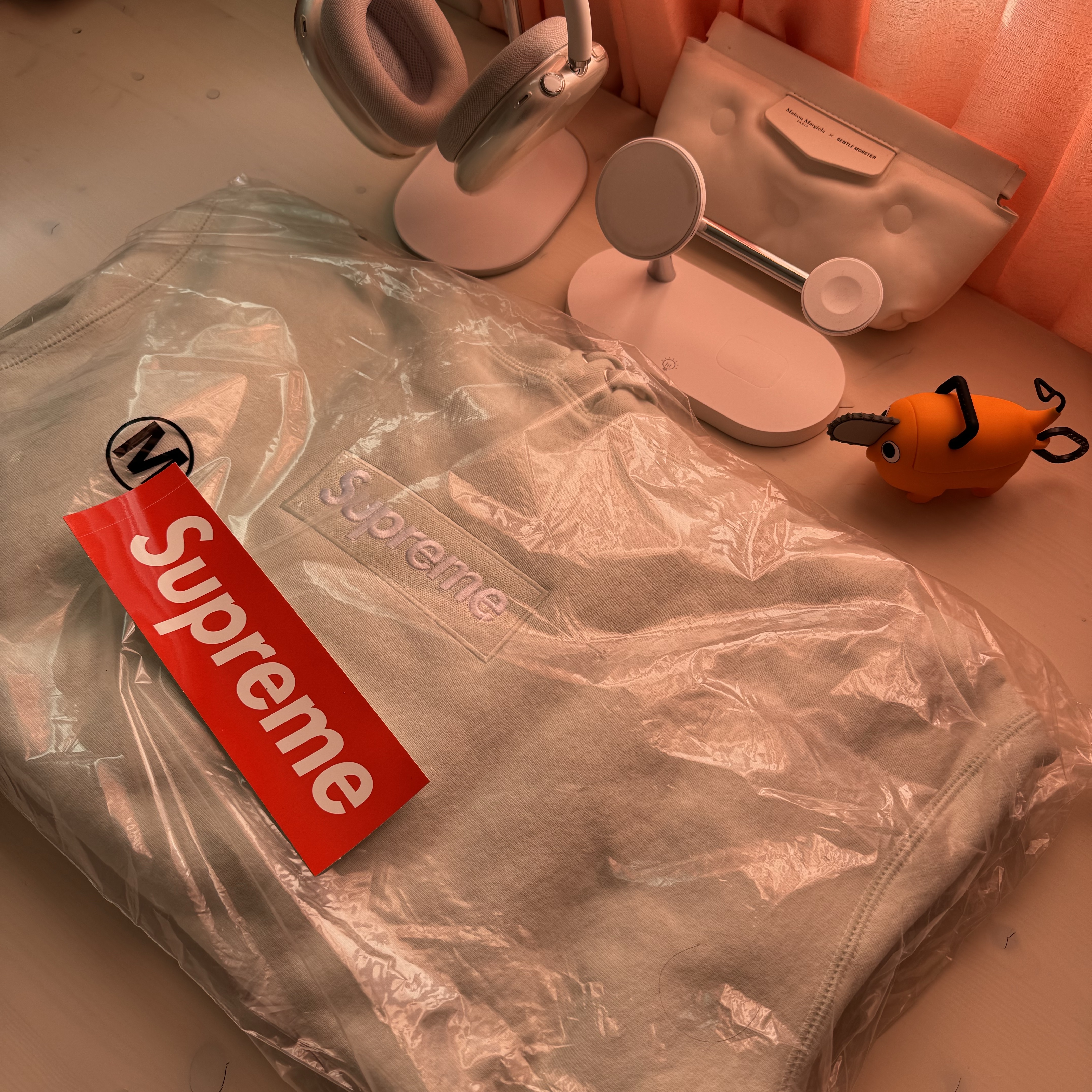 Casetify x Chainsaw Man Pochita Collectible AirPods Pro 1st/2nd Gen Case, Supreme Box Logo Hooded Sweatshirt Light Green - 23FW 착용 스타일 - 1