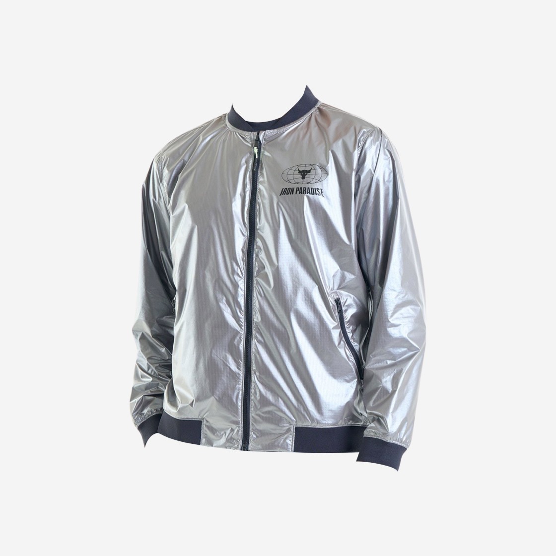 Under Armour Project Rock Disrupt Bomber Jacket Metallic Tin Black 상세 이미지 1