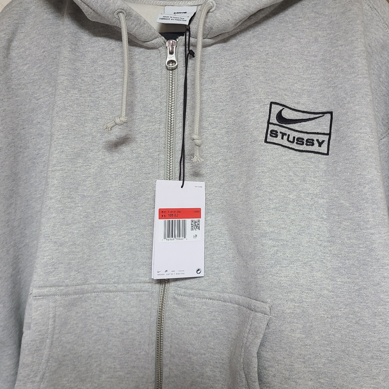 Nike x Stussy Full Zip Fleece Hoodie Grey Heather (FJ9181-050) 착용 스타일 - 1