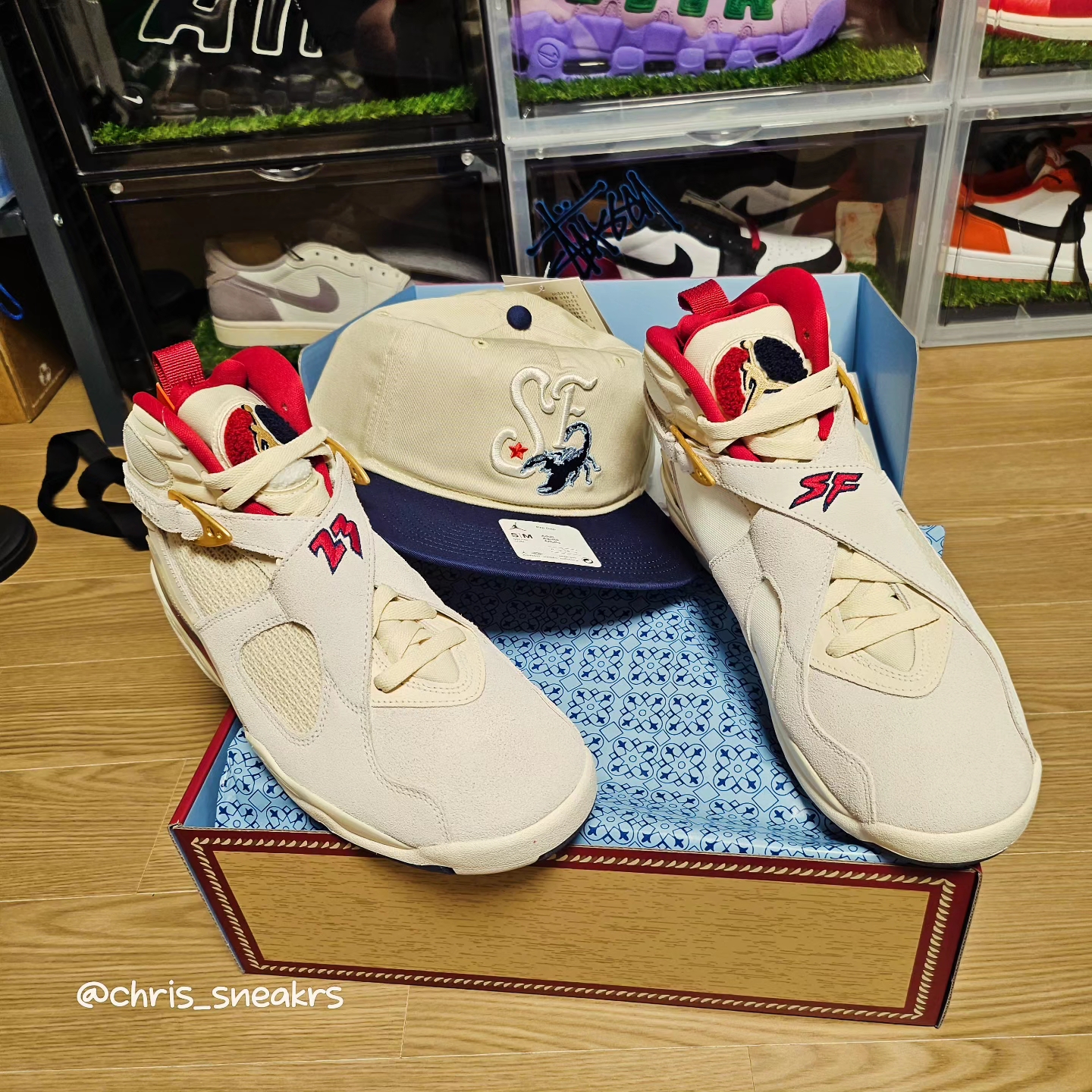 Jordan 8 x SoleFly Retro SP Mi Casa es Su Casa, Jordan x SoleFly Pro Unstructured SF Cap Fossil Midnight Navy 착용 스타일 - 3