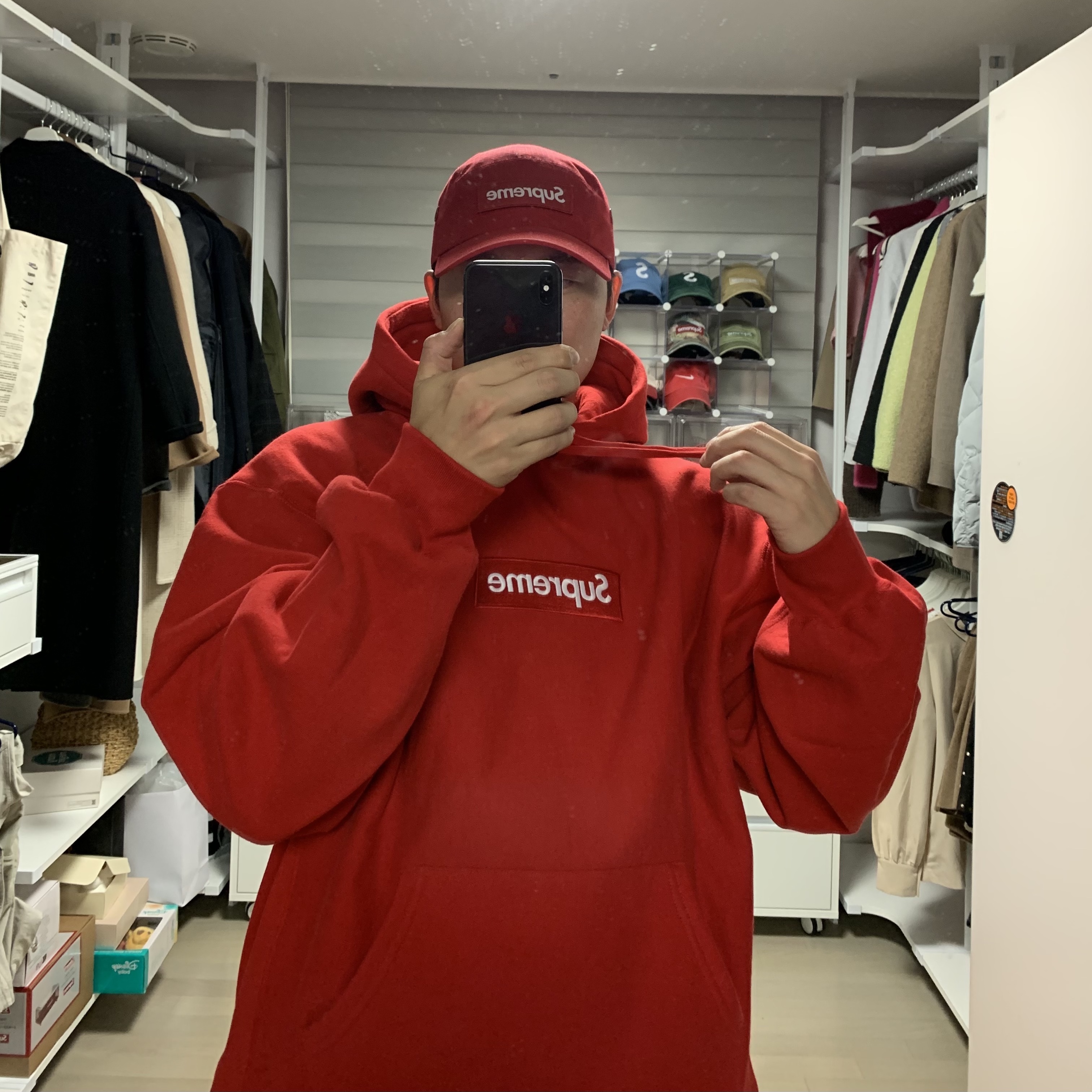 Supreme Box Logo Hooded Sweatshirt Red - 23FW 착용 스타일 - 1