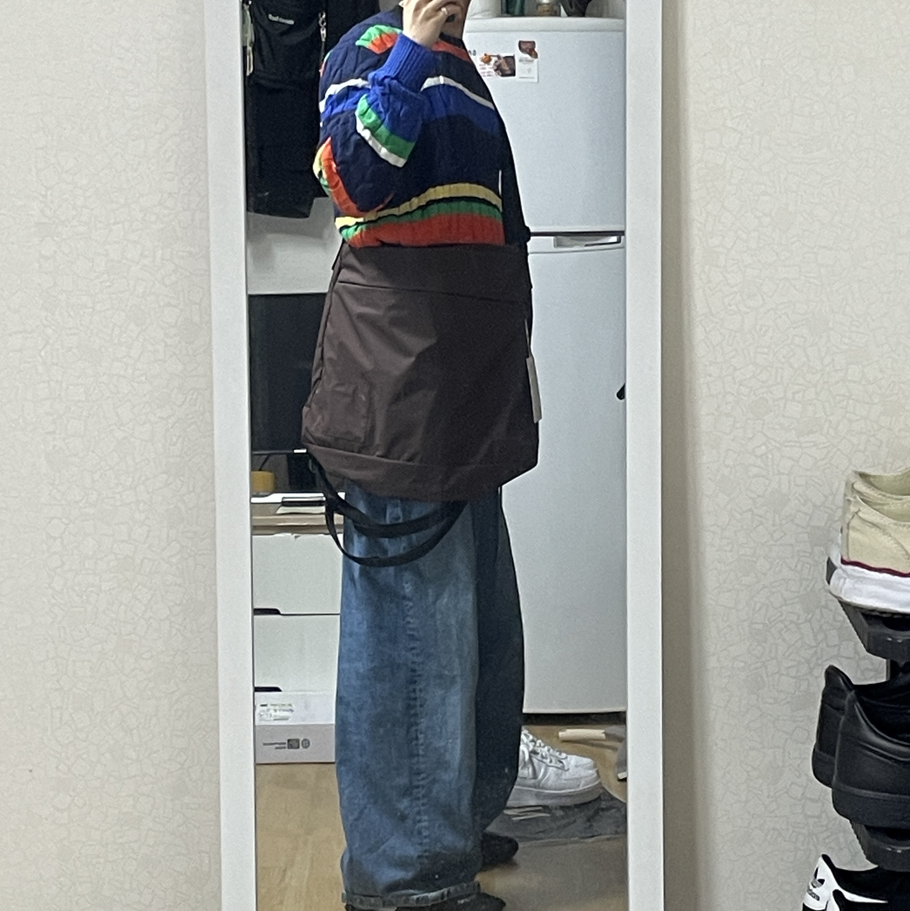 Zara x Rhuigi Baggy Jeans Medium Blue, Nike Air Force 1 '07 Low Triple Black 착용 스타일