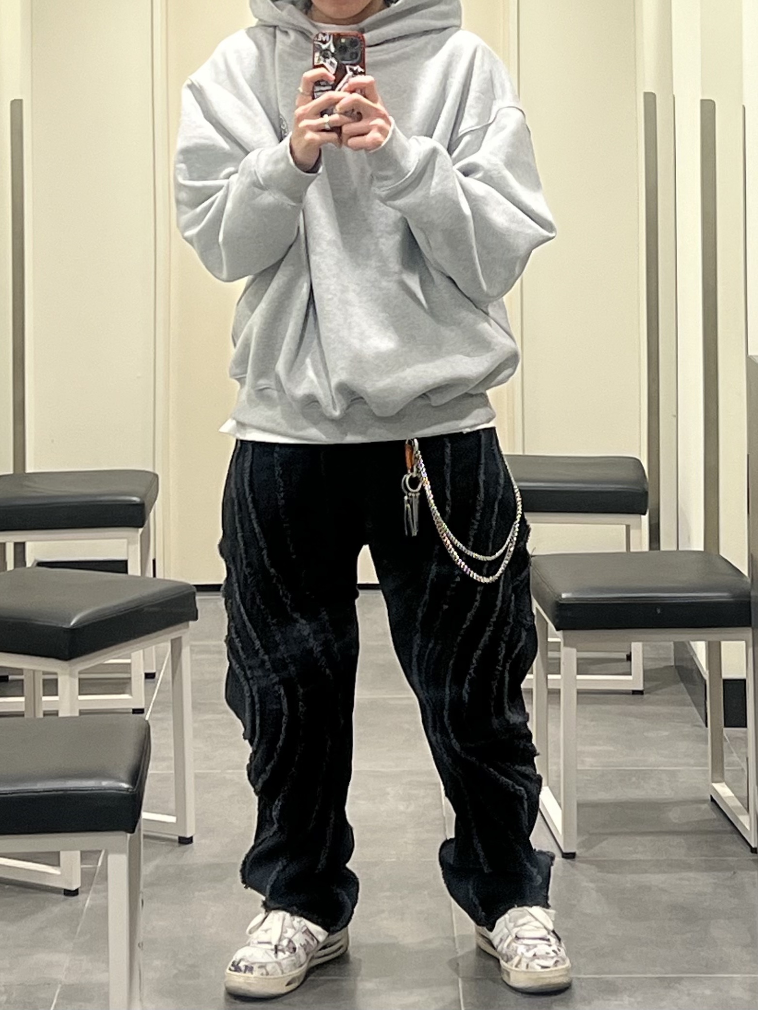 Punch Drunk Parties Circle Logo Oversized Hoodie Gray, Nike x Peaceminusone Air Force 1 Low Para-Noise 2.0 착용 스타일