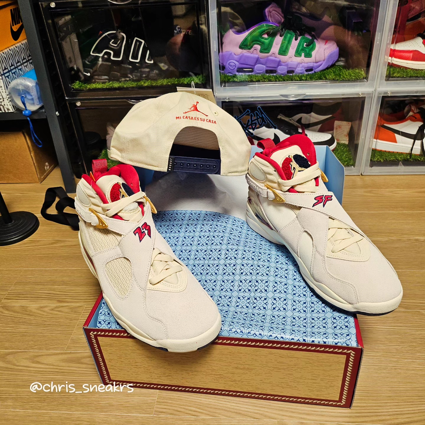 Jordan 8 x SoleFly Retro SP Mi Casa es Su Casa, Jordan x SoleFly Pro Unstructured SF Cap Fossil Midnight Navy 착용 스타일 - 4
