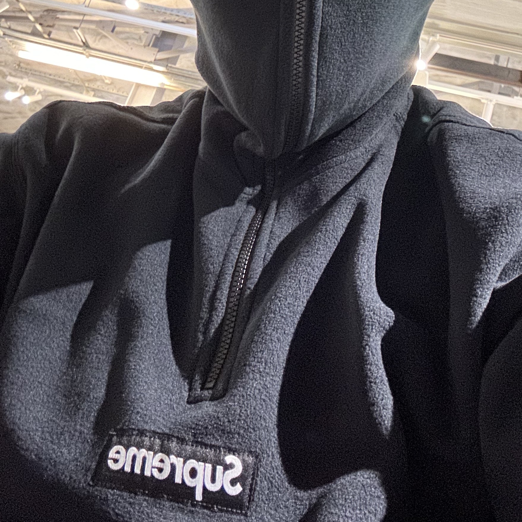 Supreme Polartec Facemask Half Zip Hooded Sweatshirt Black - 23FW 착용 스타일