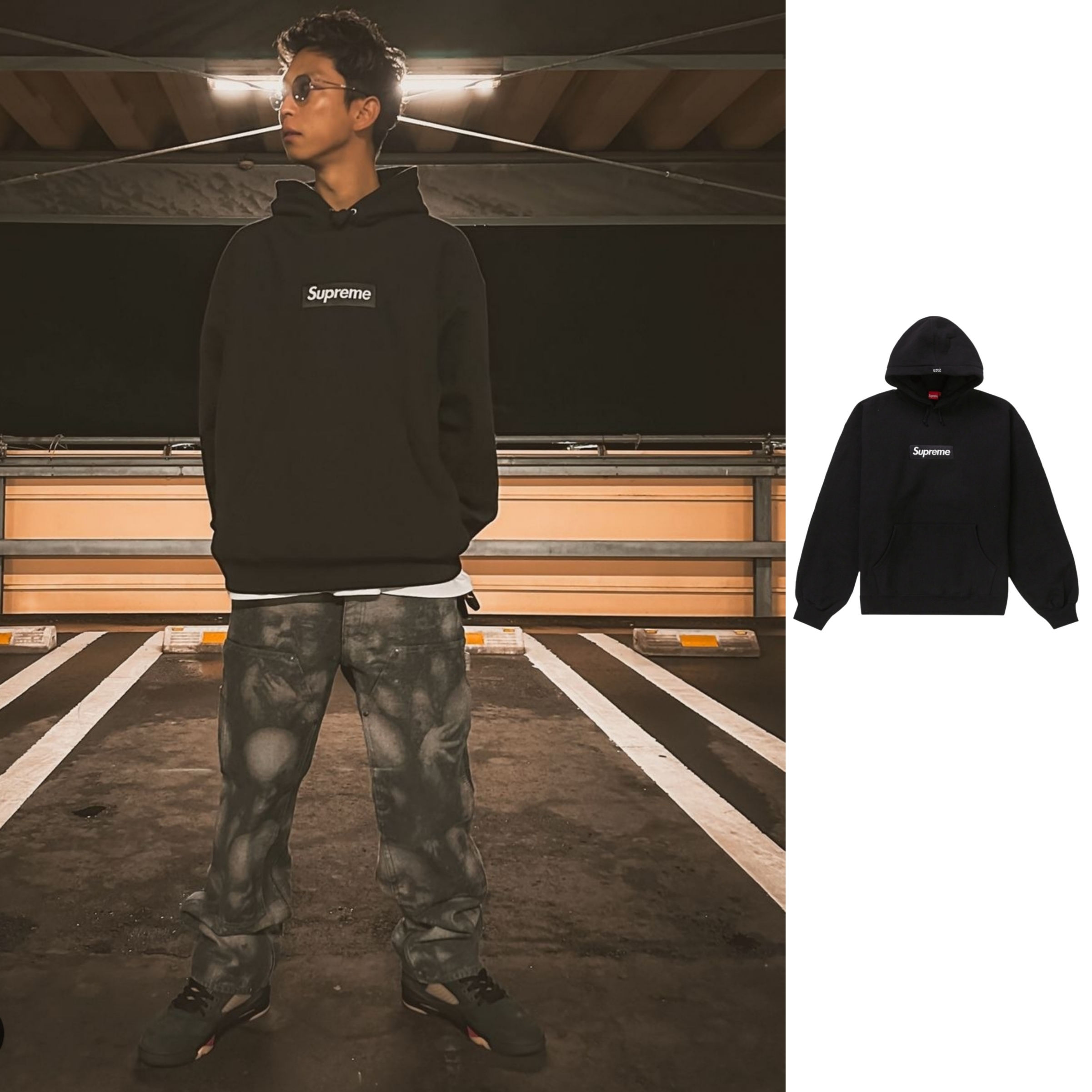 Supreme Box Logo Hooded Sweatshirt Black - 23FW 착용 스타일