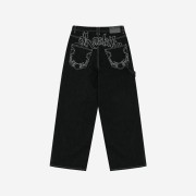 Kashiko Embroied Nonfade Denim Pants Black
