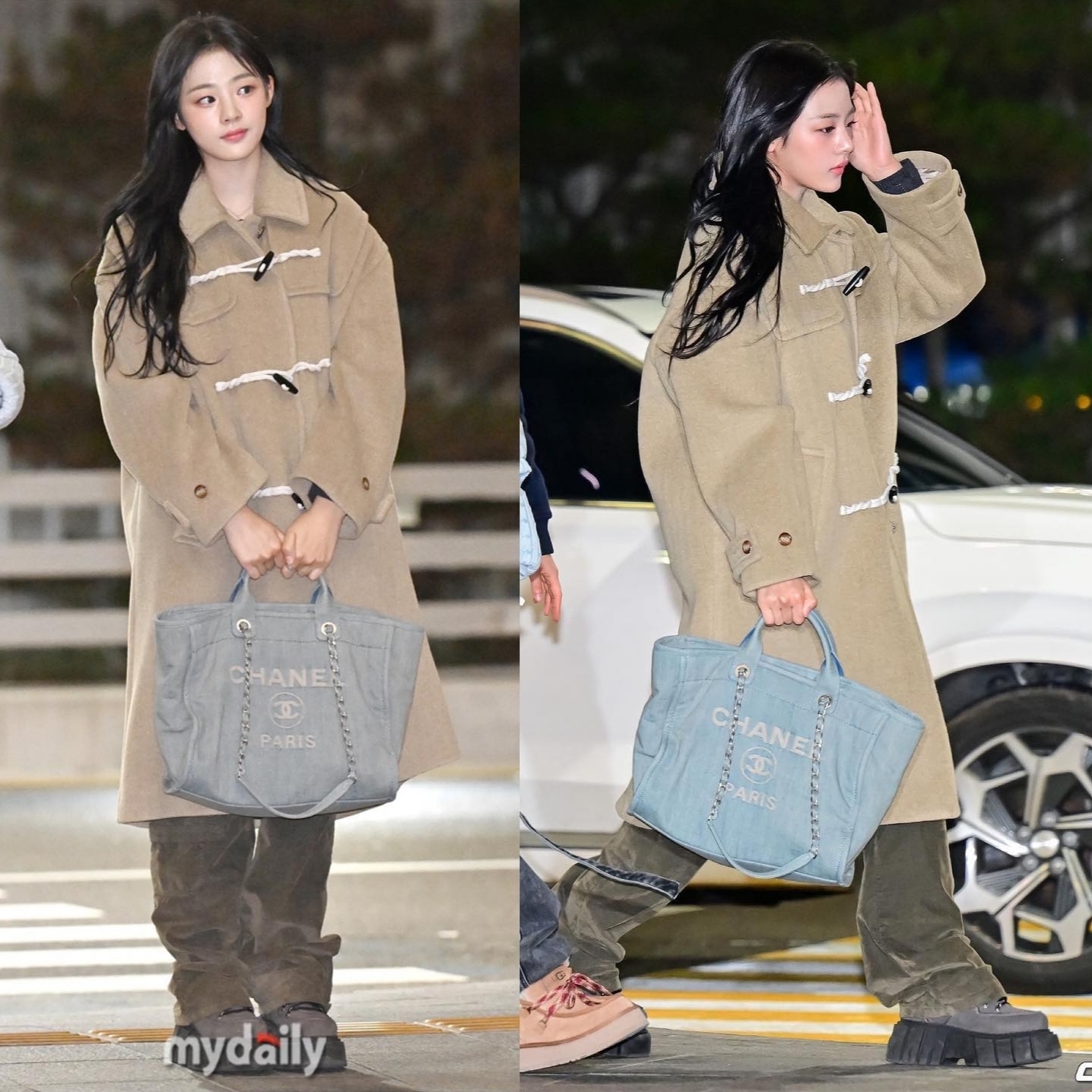 Chanel Small Shopping Bag Washed Denim & Silver Light Blue, Apple iPhone 15 Pro 256GB Blue Titanium (Korean Ver.) 착용 스타일 - 3
