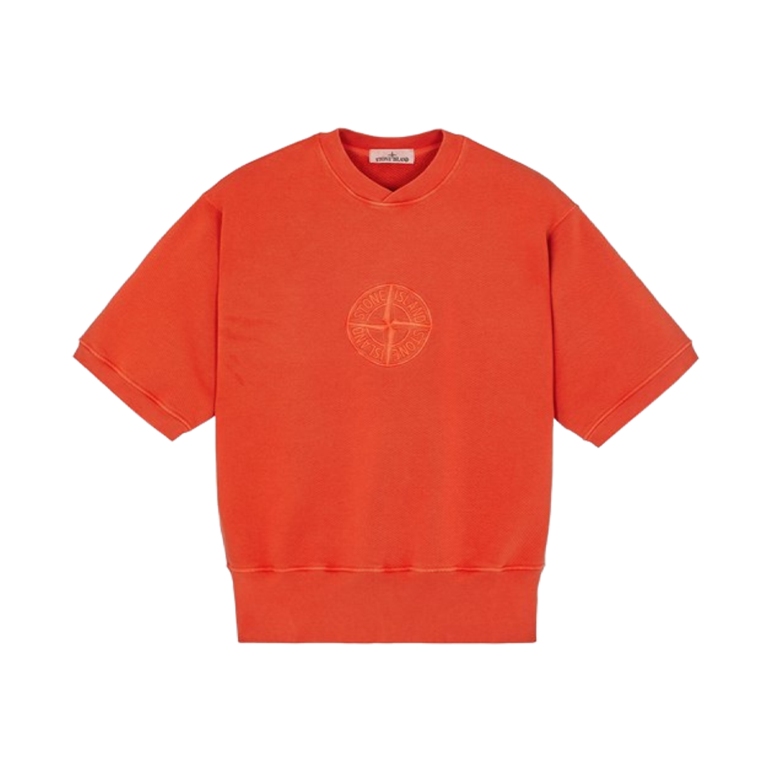 Stone Island 66155 Heavy Textured Fleece Garment Dyed Old Treatment Short Sleeve Crewneck Sweatshirt Lobster Red - 23FW 상세 이미지 1