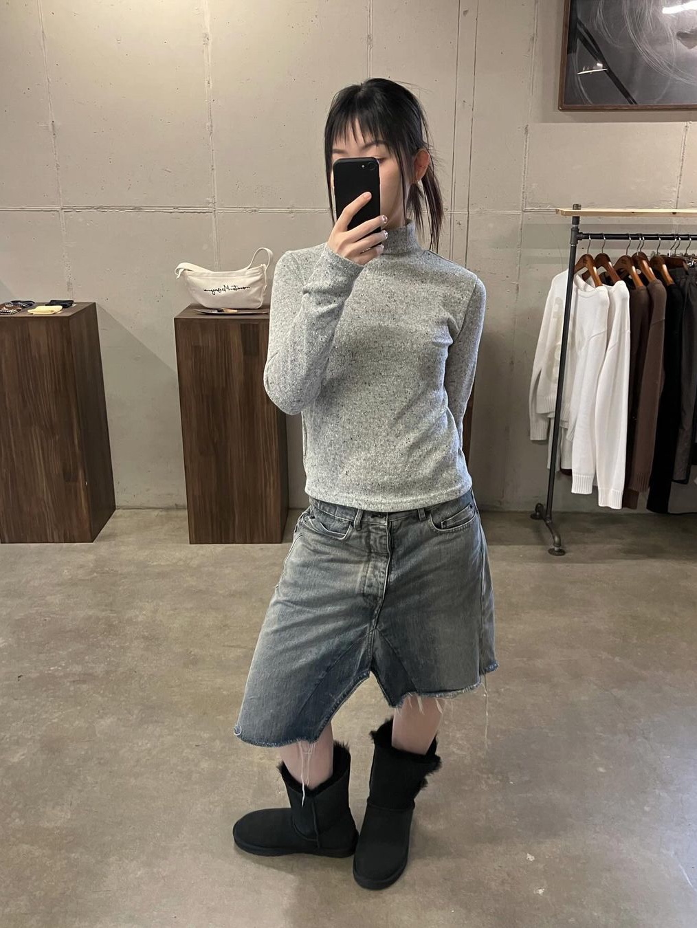 Safarispot Basic Safari Nep Turtle Neck Speckled Black, Safarispot Basic Safari Nep Turtle Neck Speckled Gray 착용 스타일