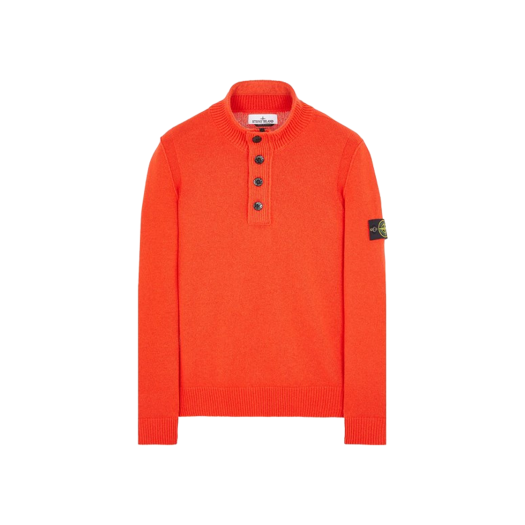 Stone Island 540A3 High Neck Half Button Lambswool Knit Lobster Red - 23FW