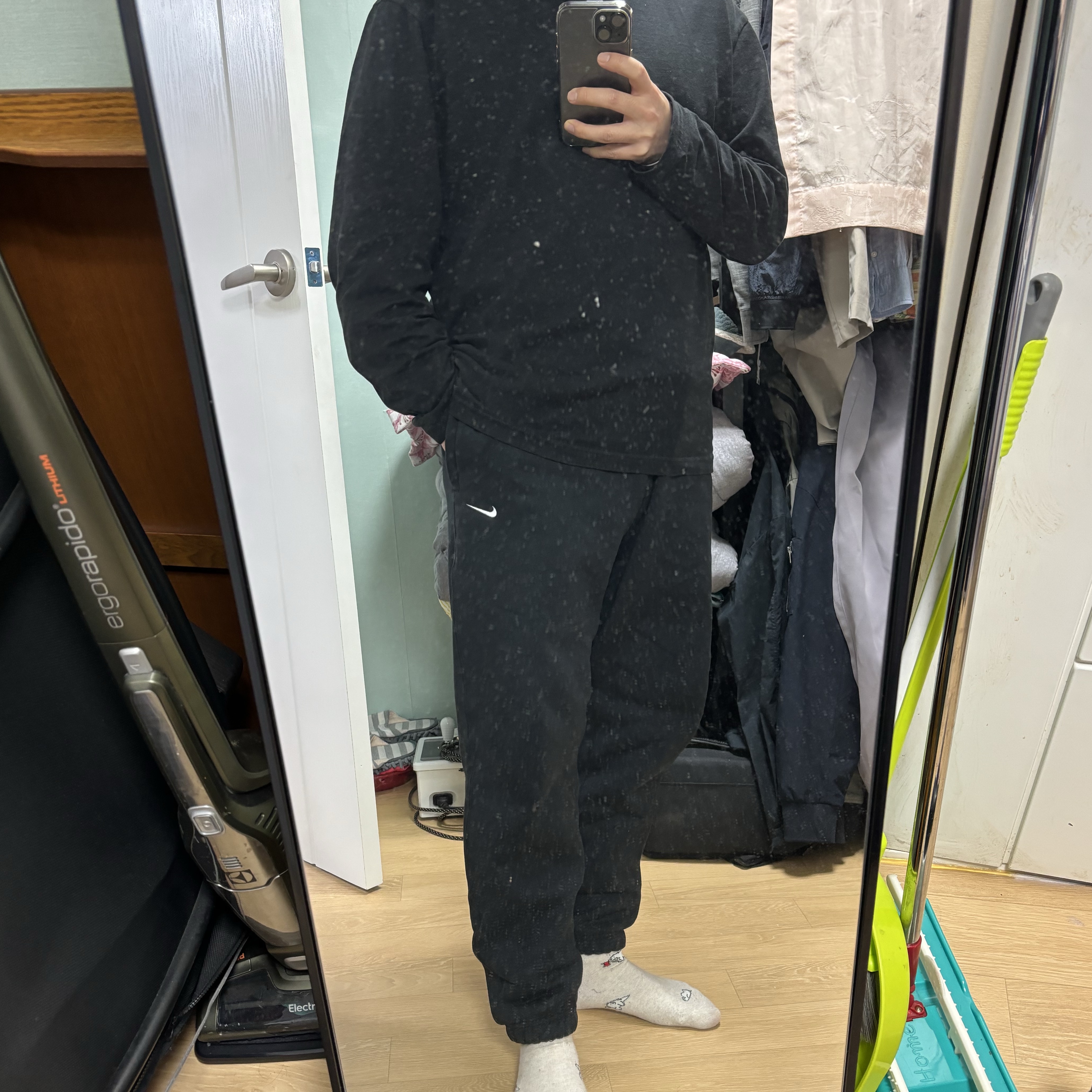 Nike NRG Solo Swoosh Fleece Pants Black White - Asia 착용 스타일 - 1