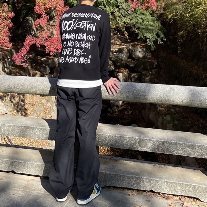 Stussy Care Label Sweater Black, Nike x Kasina Dunk Low 80's Bus 착용 스타일