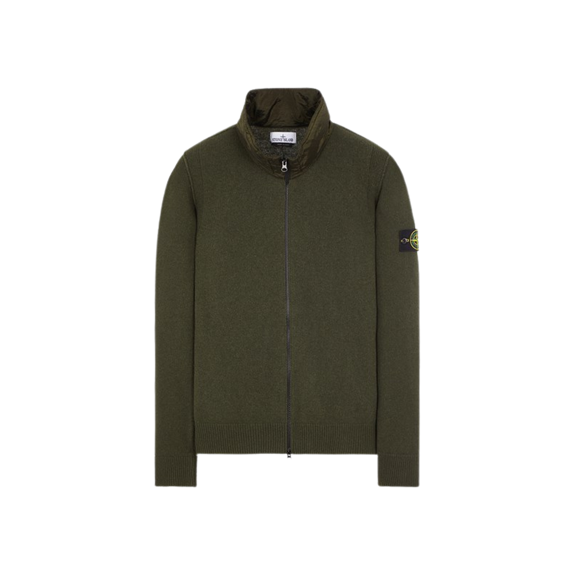 Stone Island 504A3 Lambswool Cardigan Knit Olive Green - 23FW 상세 이미지 1