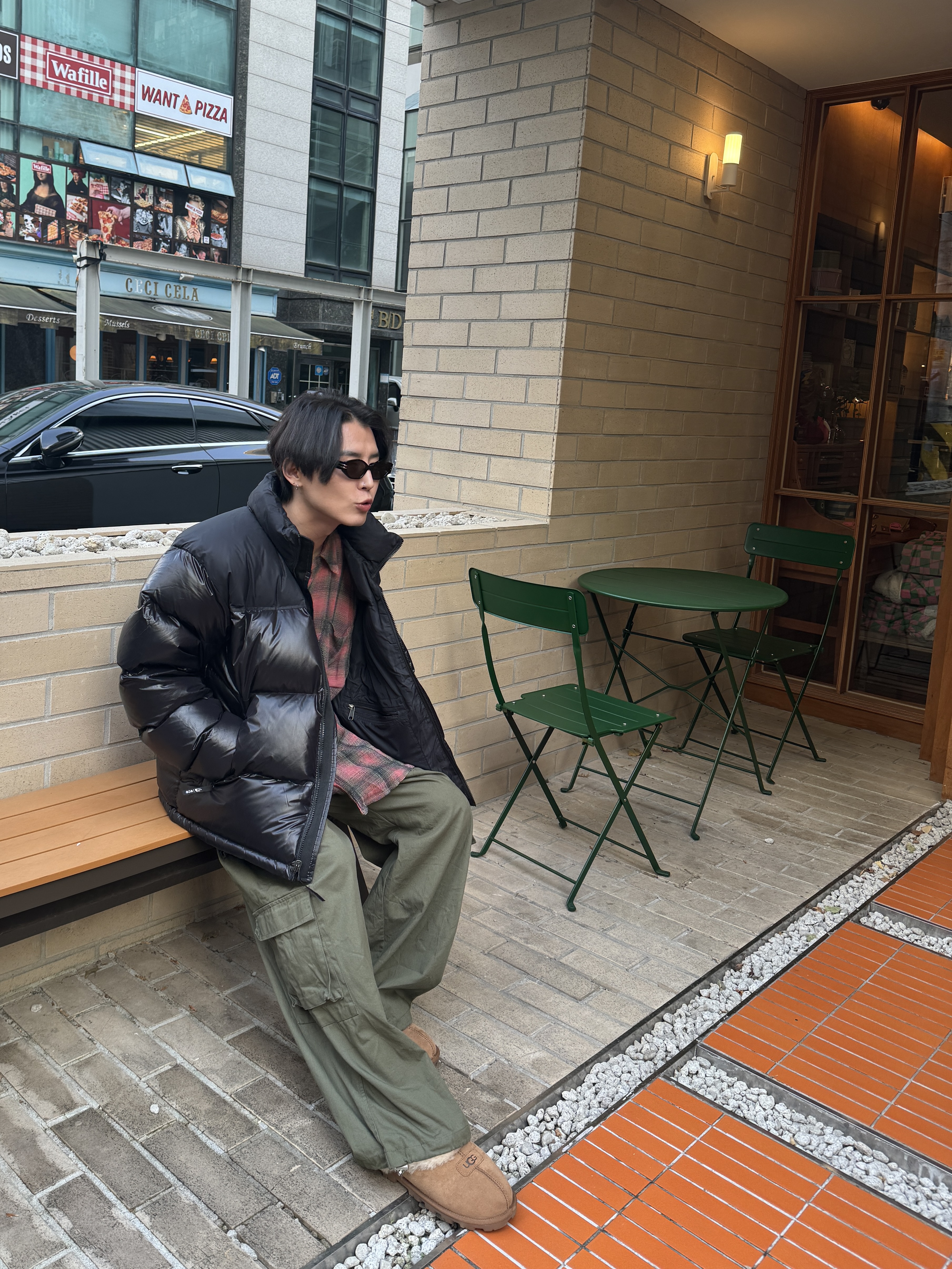 The North Face 1996 Eco Nuptse Jacket Real Black, Our Legacy Borrowed Shirt Big Lumbercheck Print 착용 스타일 - 3