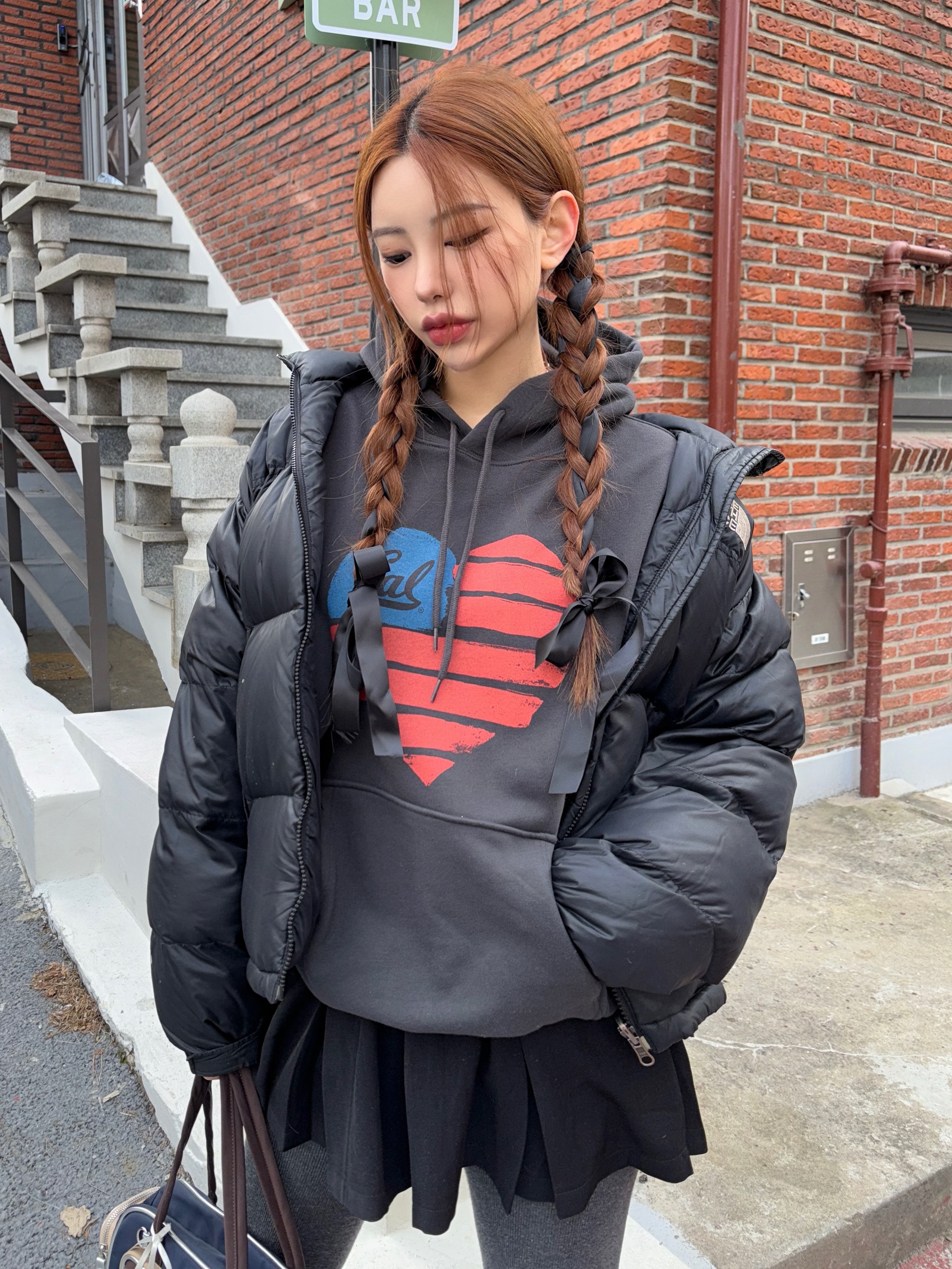 The North Face 1996 Eco Nuptse Jacket Black, The North Face 1996 Eco Nuptse Jacket Real Black 착용 스타일 - 2