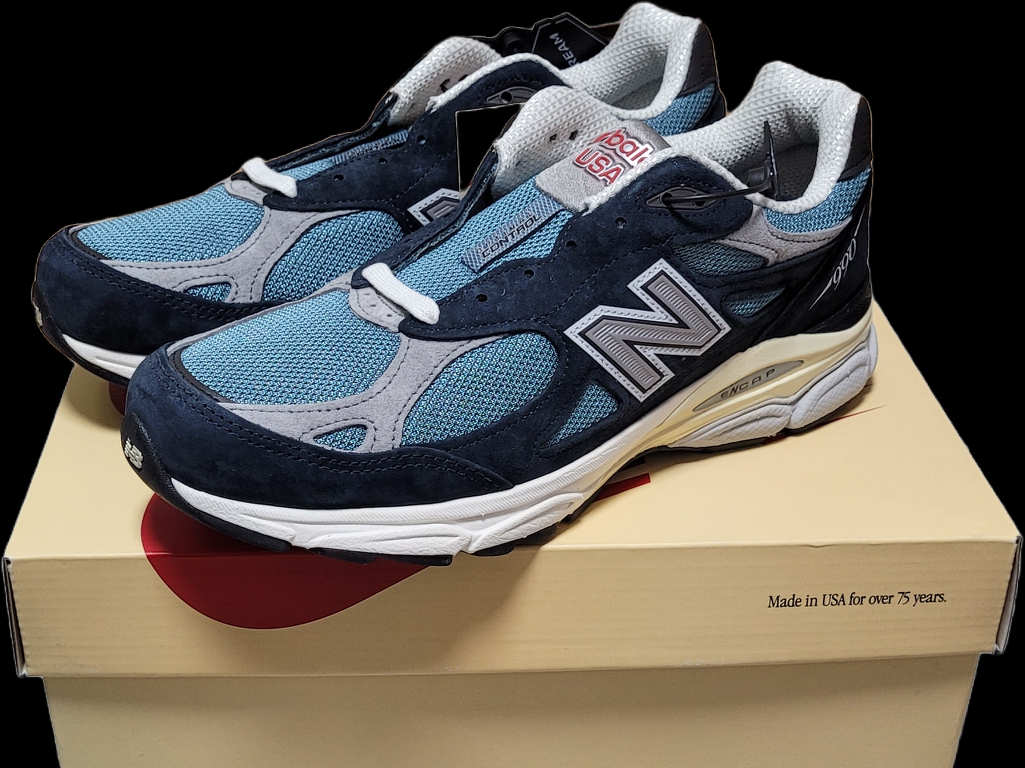 New Balance 990v3 Made in USA Navy Spring Tide 착용 스타일