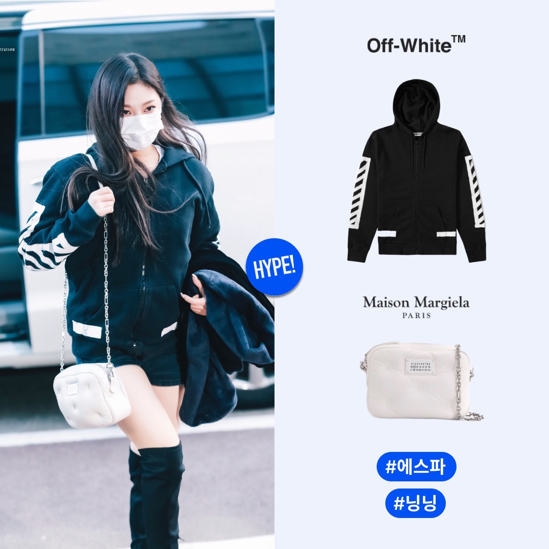 Off-White Diagonal Helvetica Over Hoodie Black White, Maison Margiela Glam Slam Flap Small Shoulder Bag White 착용 스타일 - 3