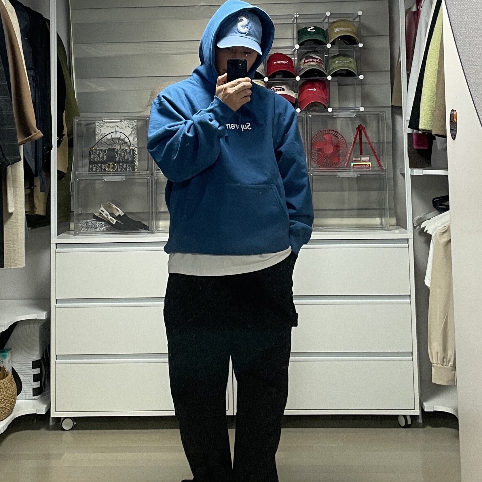 Supreme Box Logo Hooded Sweatshirt Blue - 23FW 착용 스타일 - 3
