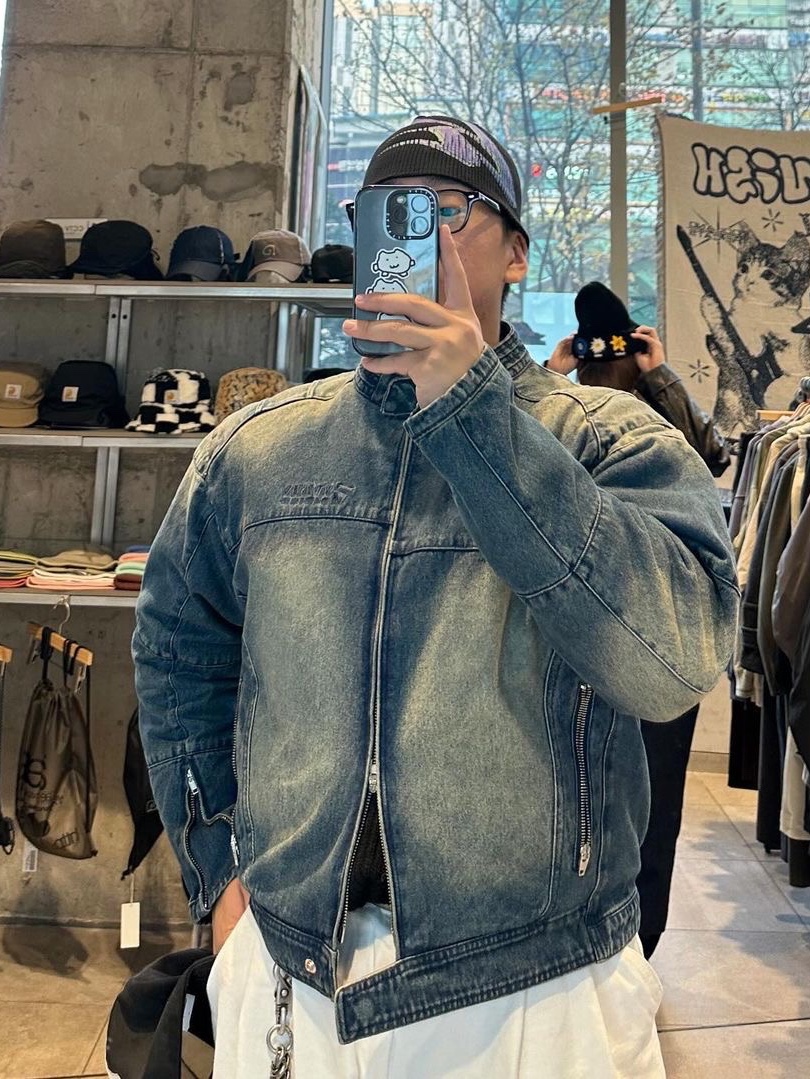 ETCE Denim Racer Jacket Blue 착용 스타일 - 2