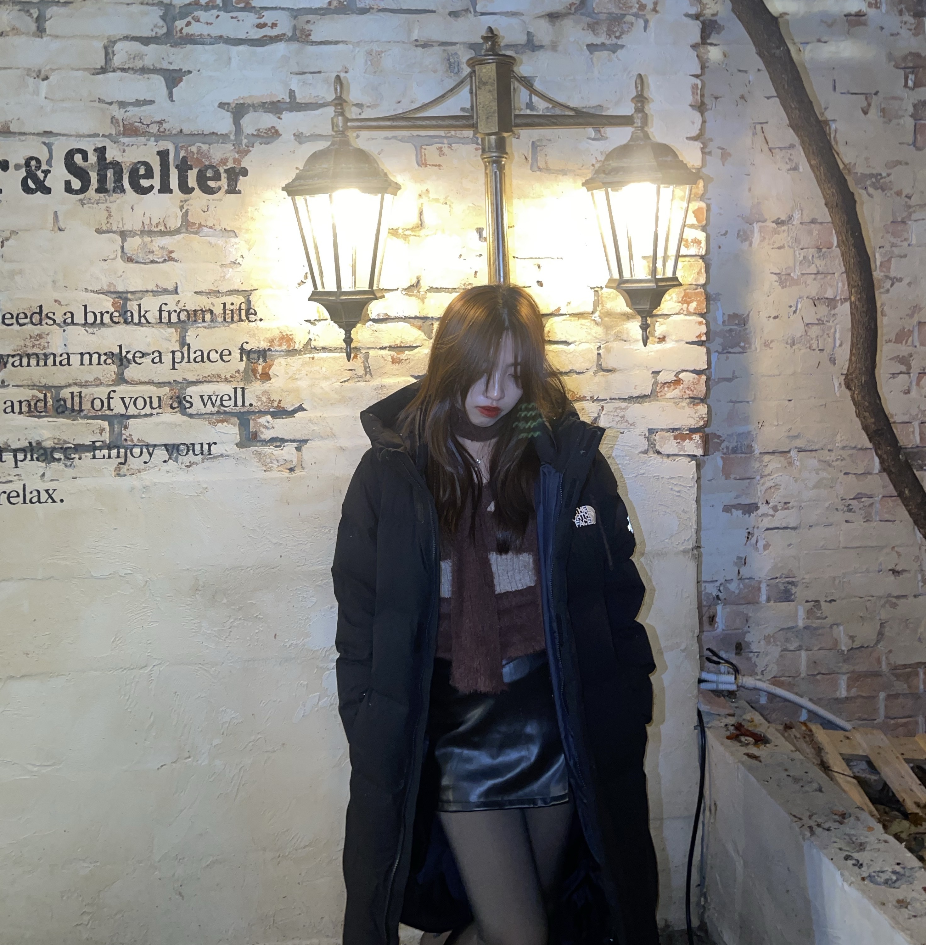 The North Face White Label Go Free Down Coat Black 착용 스타일 - 2