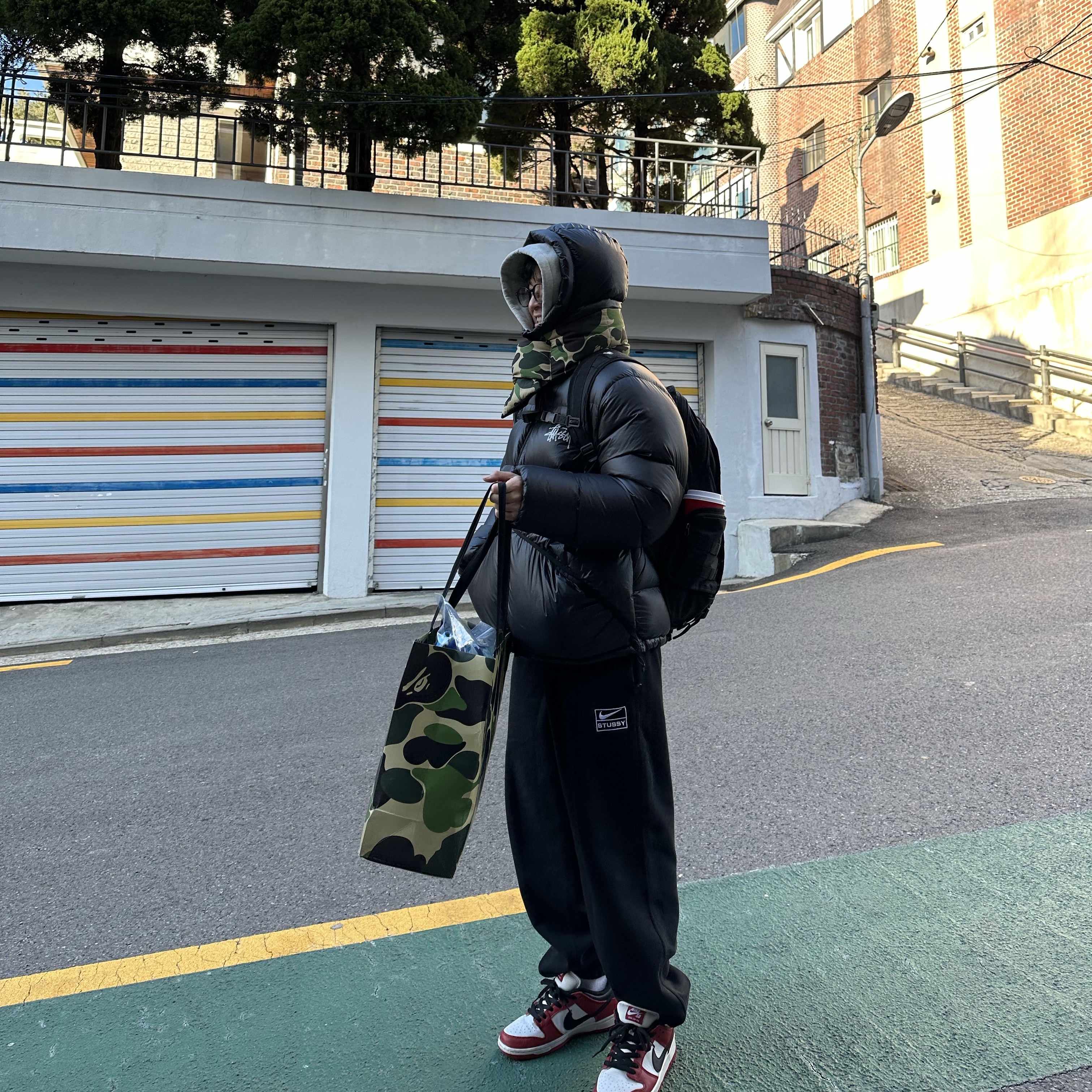 Stussy Micro Ripstop Down Parka Black, BAPE ABC Camo Pocket Fleece Scarf M Green 착용 스타일 - 1