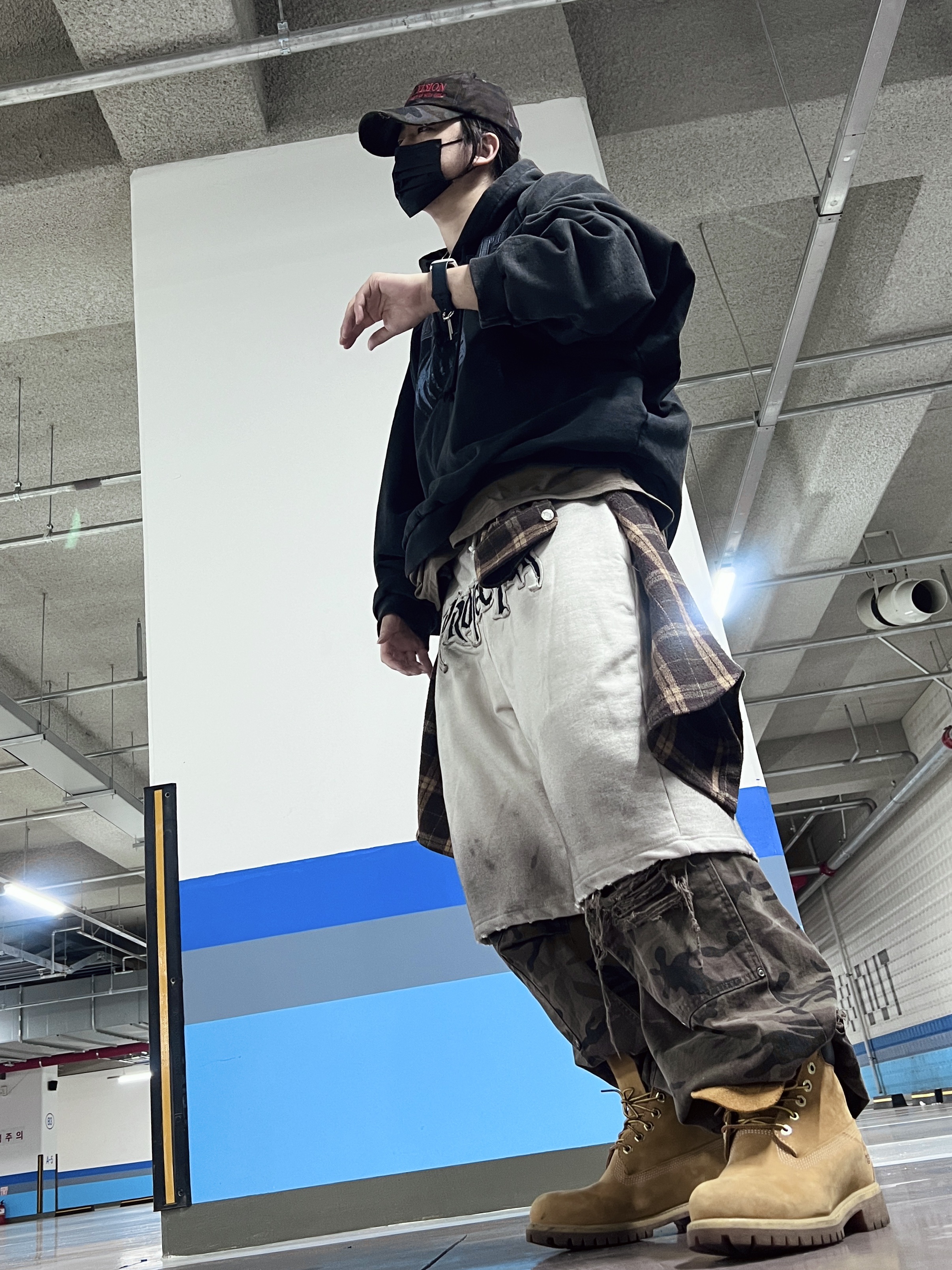 Etce New Vision Camo Cap Night Jungle, Project G/R Mind Slaughter Vintage Washeed Hoodie Black 착용 스타일