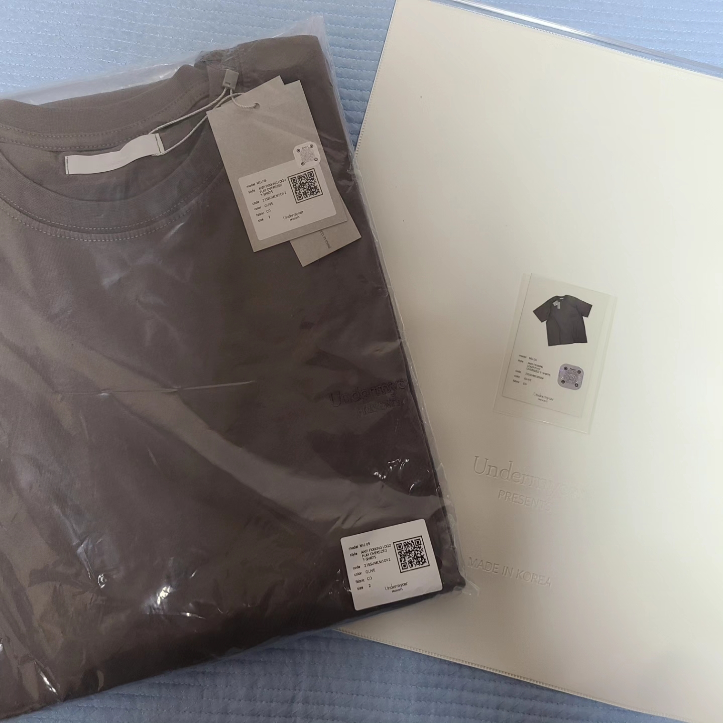 Undermycar Mu.05 Anti Fxxking Logo Play Oversized T-Shirts Olive 착용 스타일 - 2