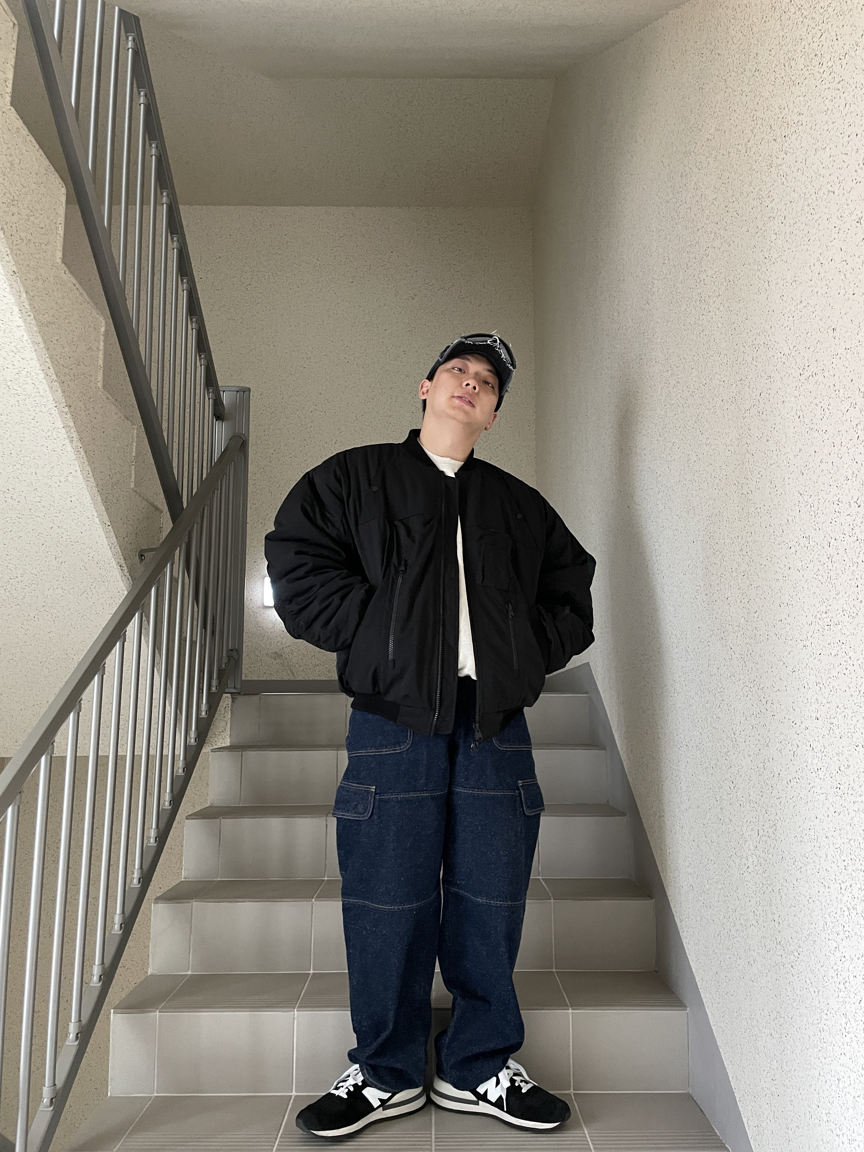 Undermycar Juggernaut Double Back Zip Steroid Bomber Triple Black - 23SS, [KREAM 단독] Etce Damaged Denim Cap Black 착용 스타일 - 2