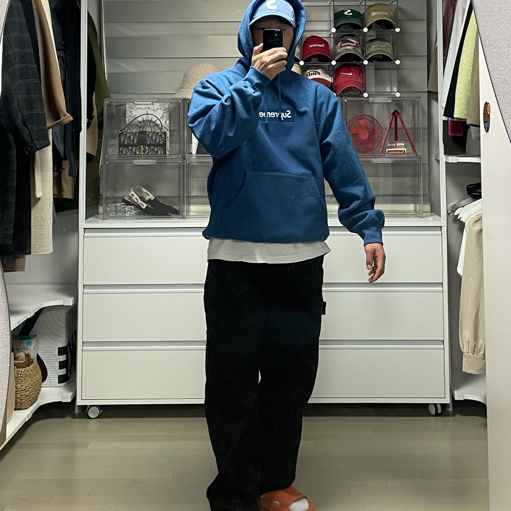 Supreme Box Logo Hooded Sweatshirt Blue - 23FW 착용 스타일 - 4